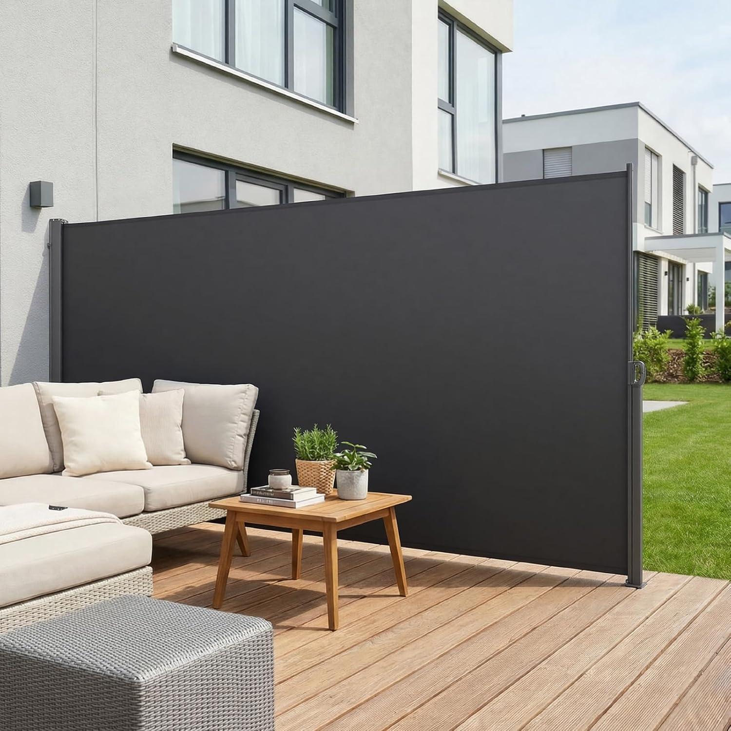 image:imageVEVOR Retractable Side Awning 71 x 118 Patio Retractable Side Screen with 180 gm Polyester Fabric Waterproof Sunshade Outdoor Privacy Screen Room Divider for Garden Balcony Pools Deck GrayGray