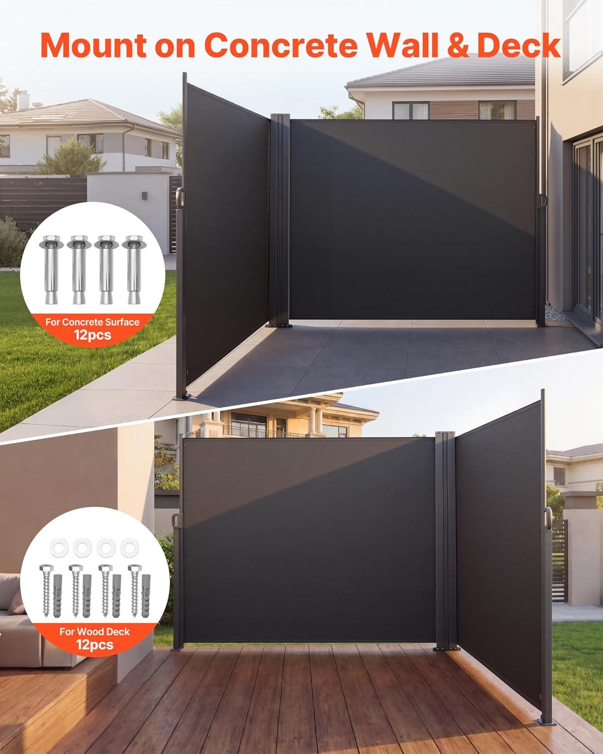 image:imageVEVOR Retractable Side Awning 71 x 118 Patio Retractable Side Screen with 180 gm Polyester Fabric Waterproof Sunshade Outdoor Privacy Screen Room Divider for Garden Balcony Pools Deck GrayGray