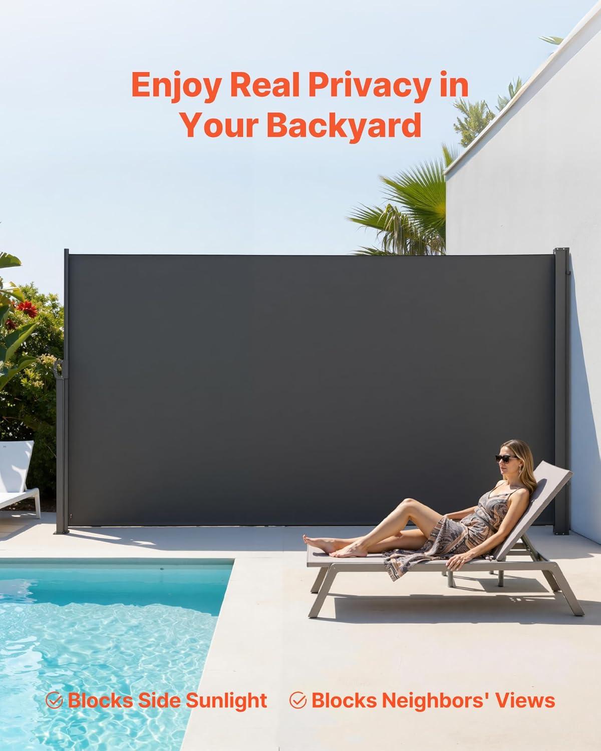 image:imageVEVOR Retractable Side Awning 71 x 118 Patio Retractable Side Screen with 180 gm Polyester Fabric Waterproof Sunshade Outdoor Privacy Screen Room Divider for Garden Balcony Pools Deck GrayGray