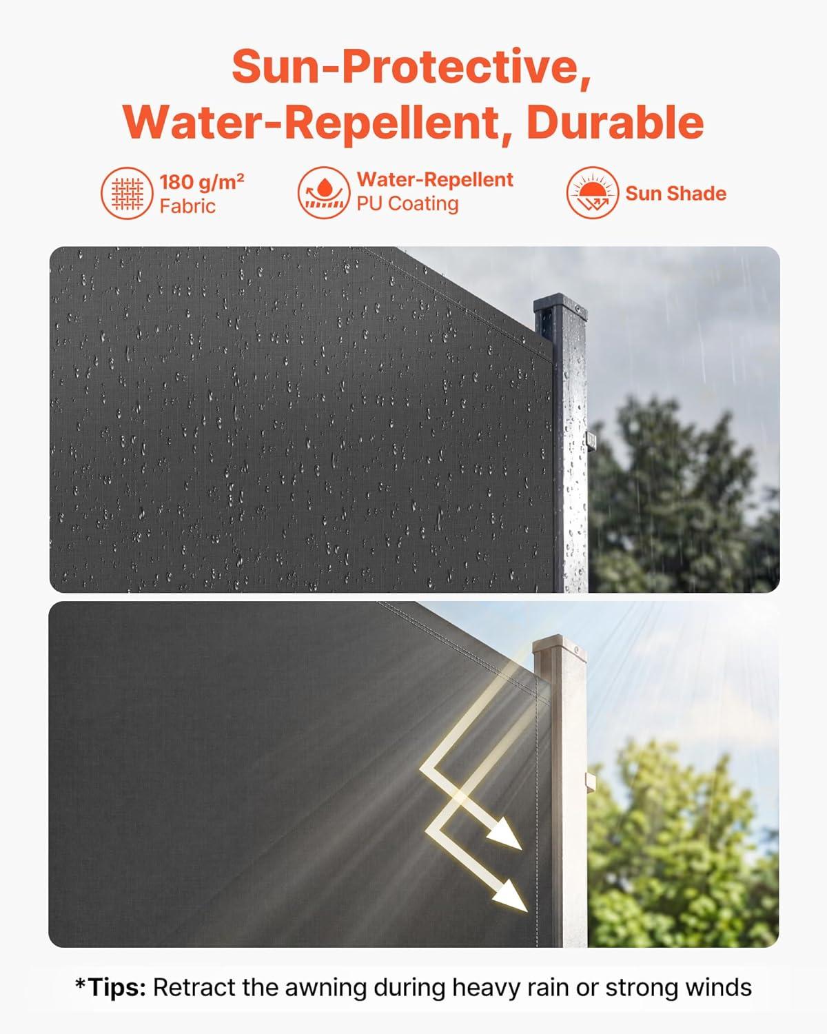 image:imageVEVOR Retractable Side Awning 71 x 118 Patio Retractable Side Screen with 180 gm Polyester Fabric Waterproof Sunshade Outdoor Privacy Screen Room Divider for Garden Balcony Pools Deck GrayGray