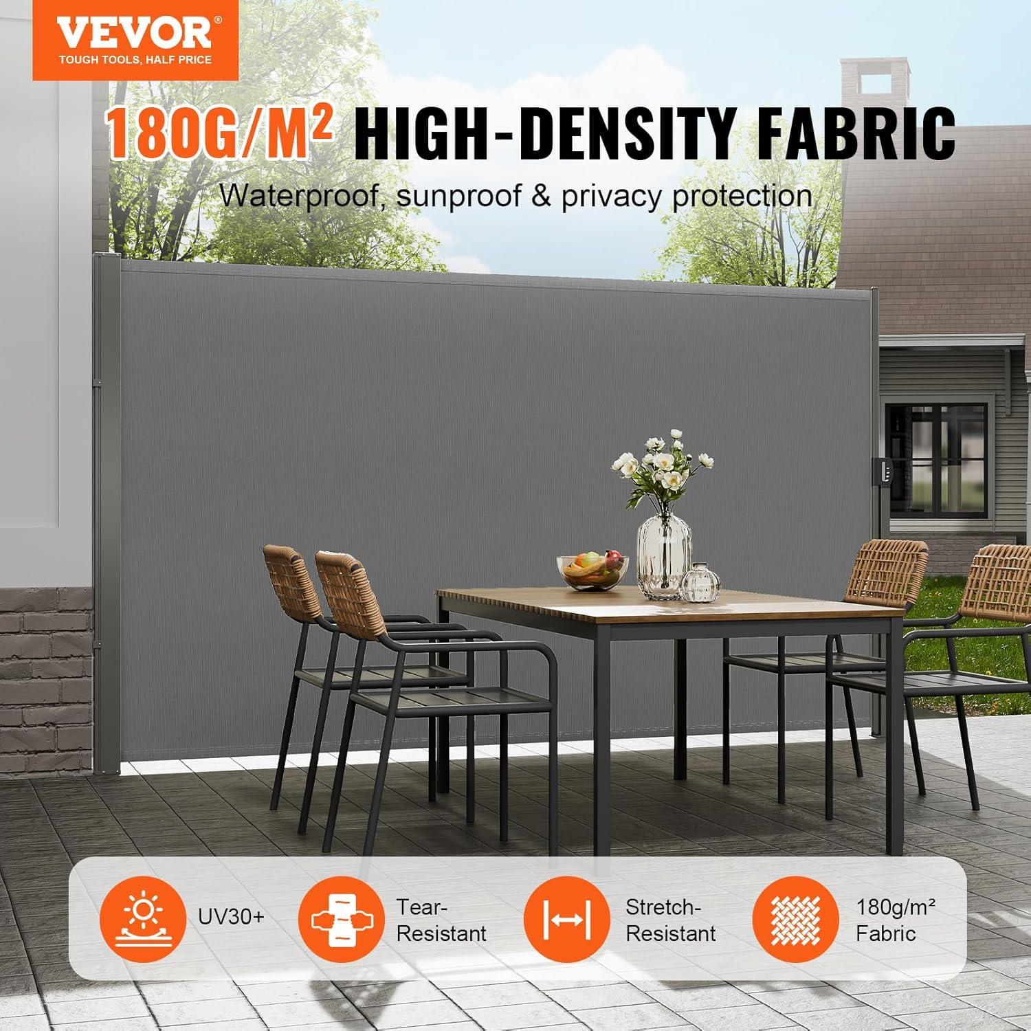 image:imageVEVOR Retractable Side Awning 71 x 118 Patio Retractable Side Screen with 180 gm Polyester Fabric Waterproof Sunshade Outdoor Privacy Screen Room Divider for Garden Balcony Pools Deck GrayGray