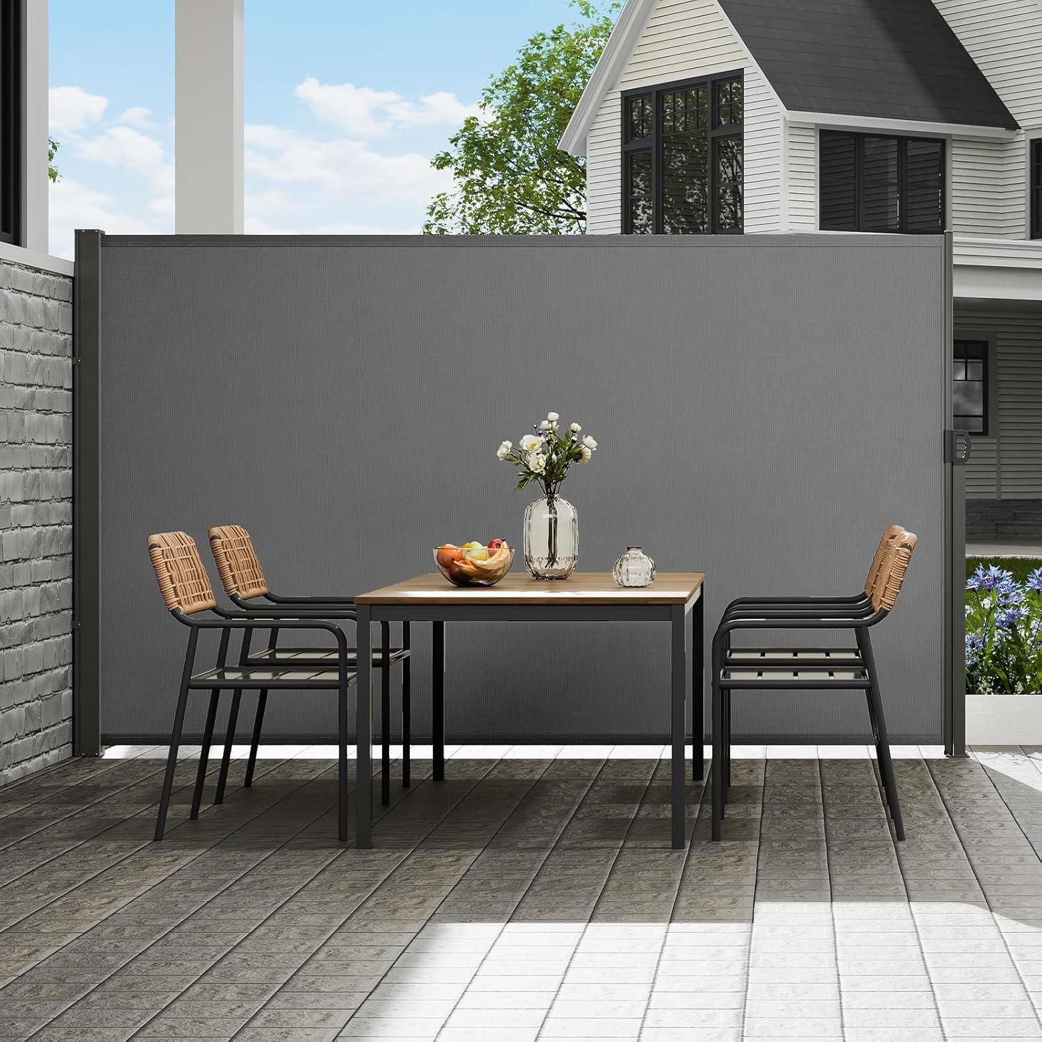 image:imageVEVOR Retractable Side Awning 71 x 118 Patio Retractable Side Screen with 180 gm Polyester Fabric Waterproof Sunshade Outdoor Privacy Screen Room Divider for Garden Balcony Pools Deck GrayGray