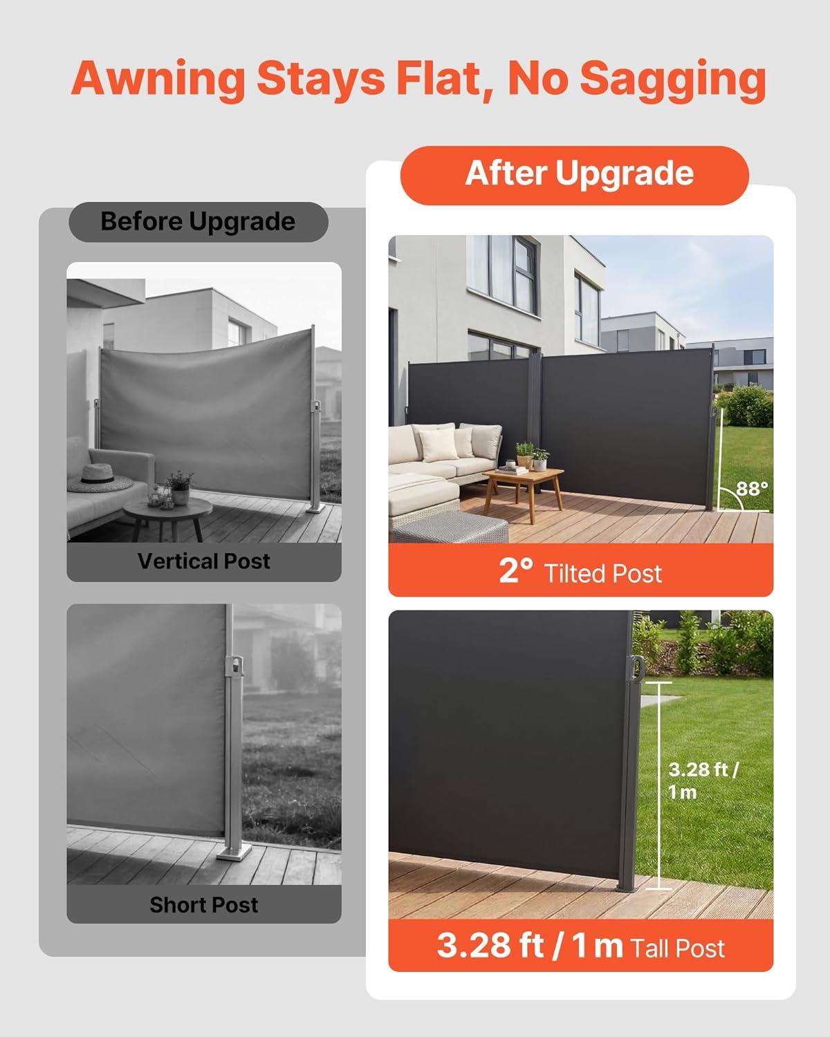 image:imageVEVOR Retractable Side Awning 71 x 118 Patio Retractable Side Screen with 180 gm Polyester Fabric Waterproof Sunshade Outdoor Privacy Screen Room Divider for Garden Balcony Pools Deck GrayGray