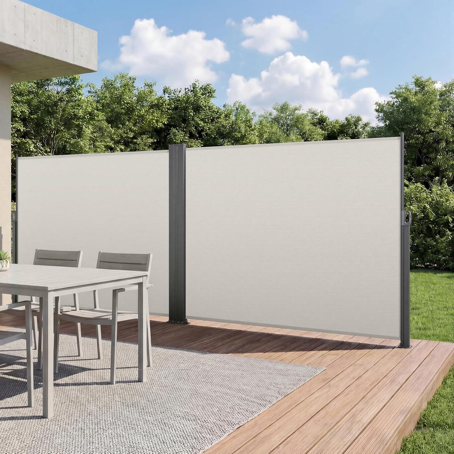 image:imageVEVOR Retractable Side Awning 71 x 118 Patio Retractable Side Screen with 180 gm Polyester Fabric Waterproof Sunshade Outdoor Privacy Screen Room Divider for Garden Balcony Pools Deck GrayBeige