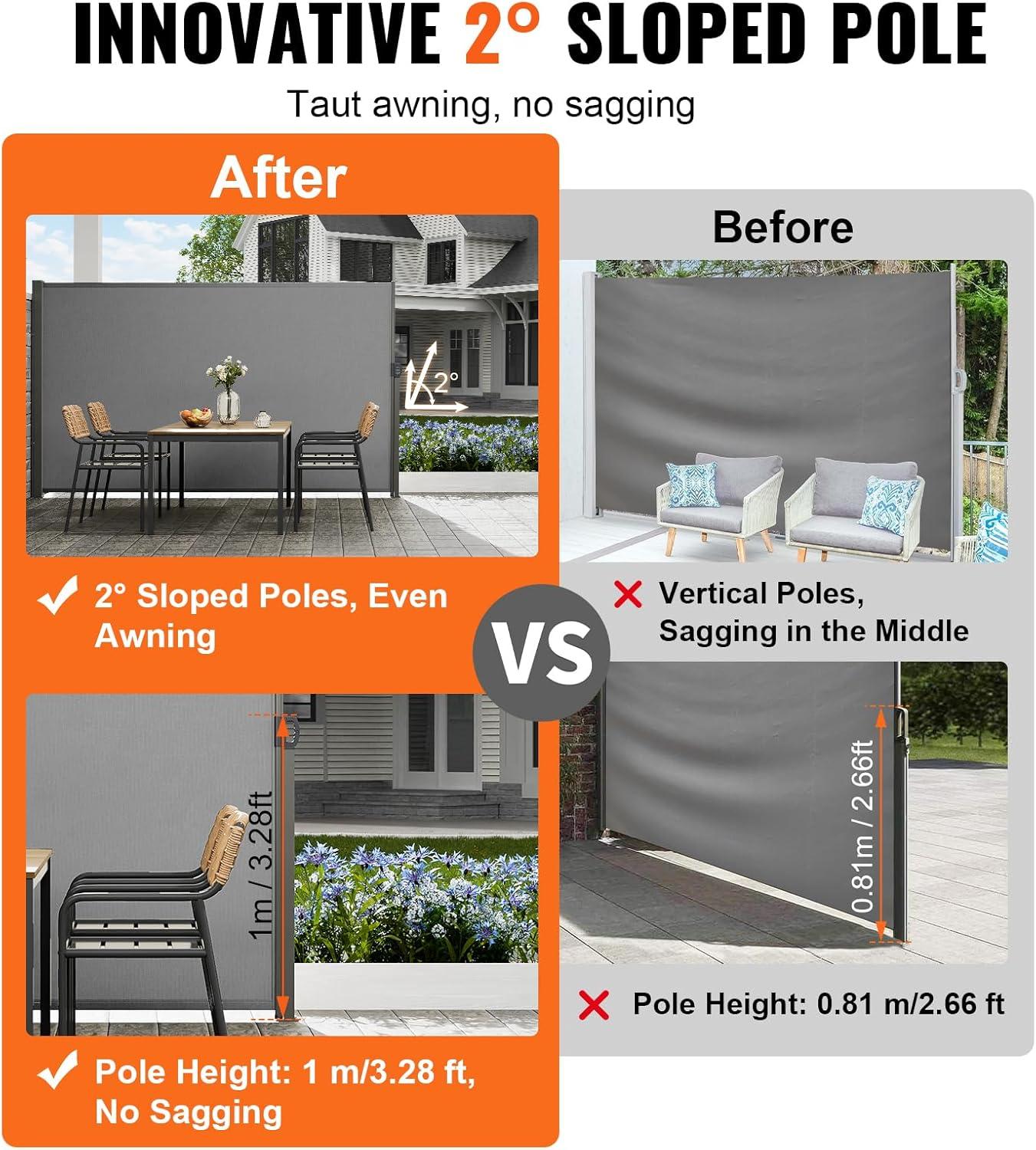 image:imageVEVOR Retractable Side Awning 71 x 118 Patio Retractable Side Screen with 180 gm Polyester Fabric Waterproof Sunshade Outdoor Privacy Screen Room Divider for Garden Balcony Pools Deck GrayGray