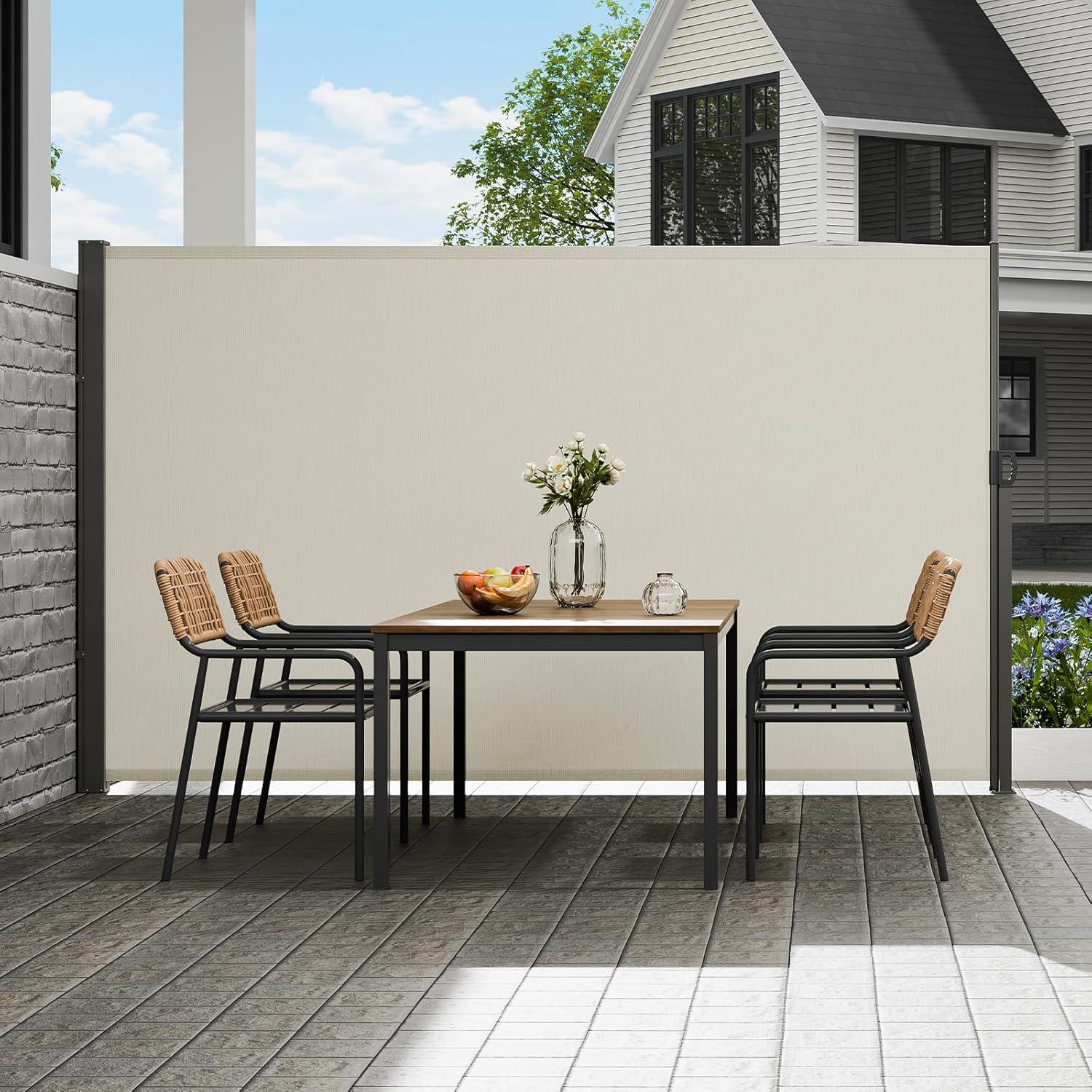 image:imageVEVOR Retractable Side Awning 71 x 118 Patio Retractable Side Screen with 180 gm Polyester Fabric Waterproof Sunshade Outdoor Privacy Screen Room Divider for Garden Balcony Pools Deck GrayBeige