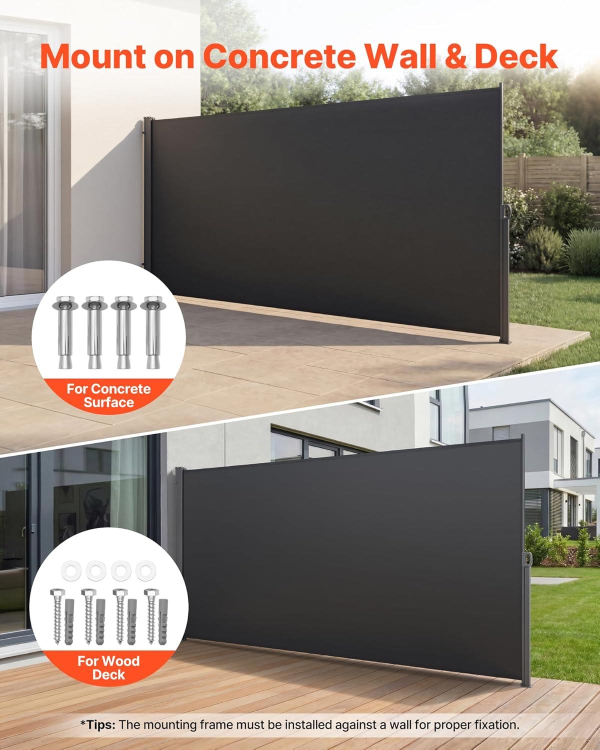 image:imageVEVOR Retractable Side Awning 71 x 118 Patio Retractable Side Screen with 180 gm Polyester Fabric Waterproof Sunshade Outdoor Privacy Screen Room Divider for Garden Balcony Pools Deck GrayGray