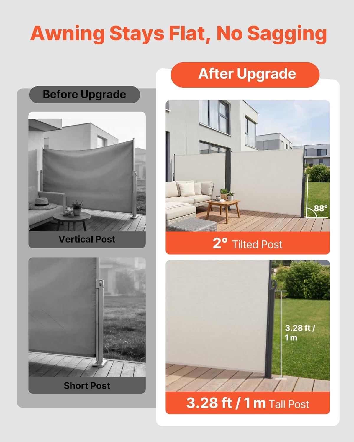 image:imageVEVOR Retractable Side Awning 71 x 118 Patio Retractable Side Screen with 180 gm Polyester Fabric Waterproof Sunshade Outdoor Privacy Screen Room Divider for Garden Balcony Pools Deck GrayBeige