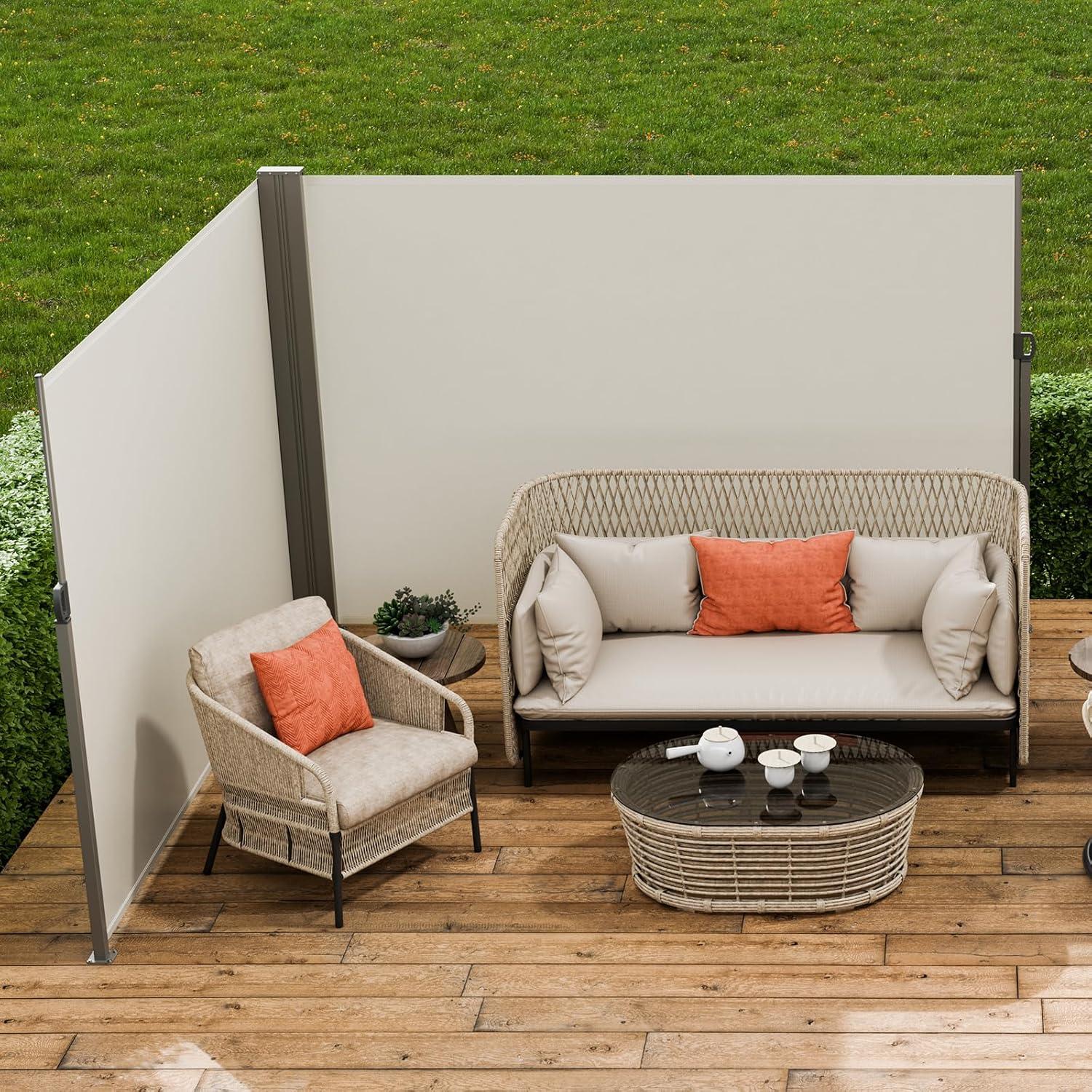 image:imageVEVOR Retractable Side Awning 71 x 118 Patio Retractable Side Screen with 180 gm Polyester Fabric Waterproof Sunshade Outdoor Privacy Screen Room Divider for Garden Balcony Pools Deck GrayBeige