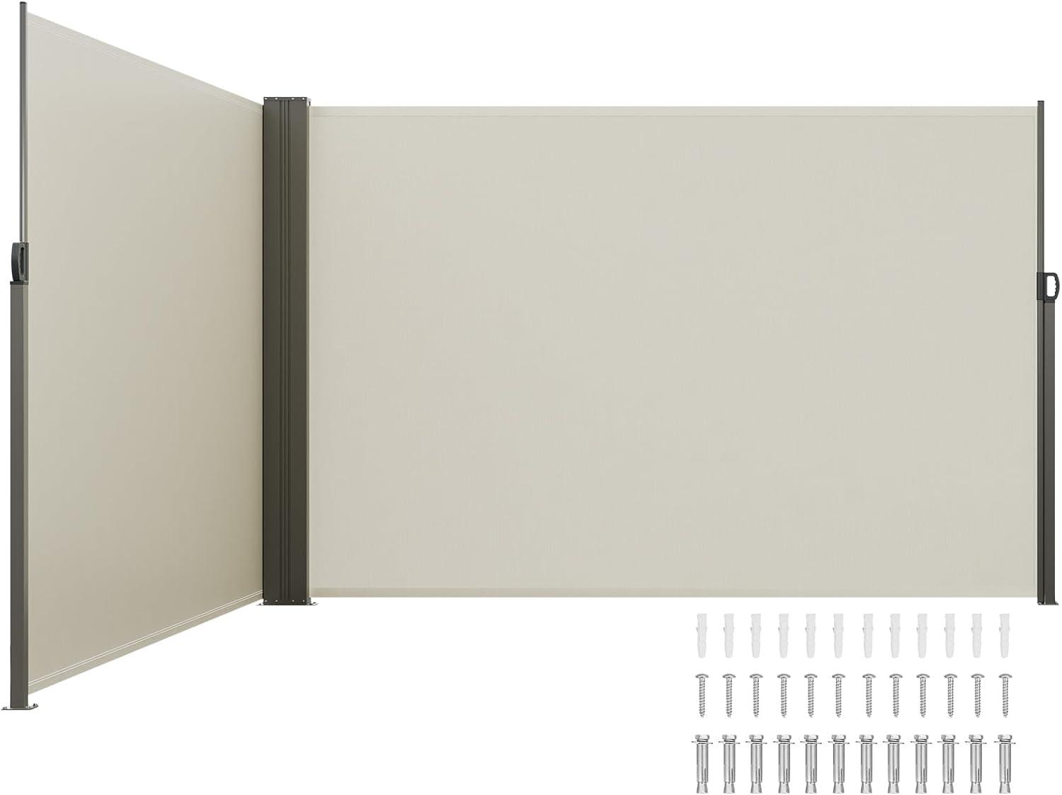 image:imageVEVOR Retractable Side Awning 71 x 118 Patio Retractable Side Screen with 180 gm Polyester Fabric Waterproof Sunshade Outdoor Privacy Screen Room Divider for Garden Balcony Pools Deck GrayBeige