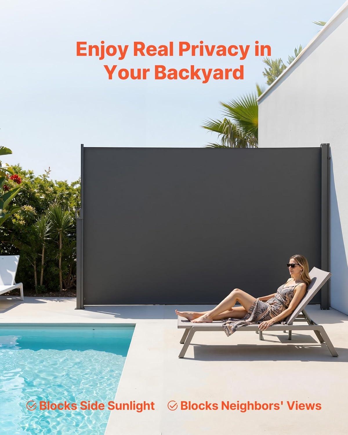image:imageVEVOR Retractable Side Awning 71 x 118 Patio Retractable Side Screen with 180 gm Polyester Fabric Waterproof Sunshade Outdoor Privacy Screen Room Divider for Garden Balcony Pools Deck GrayGray