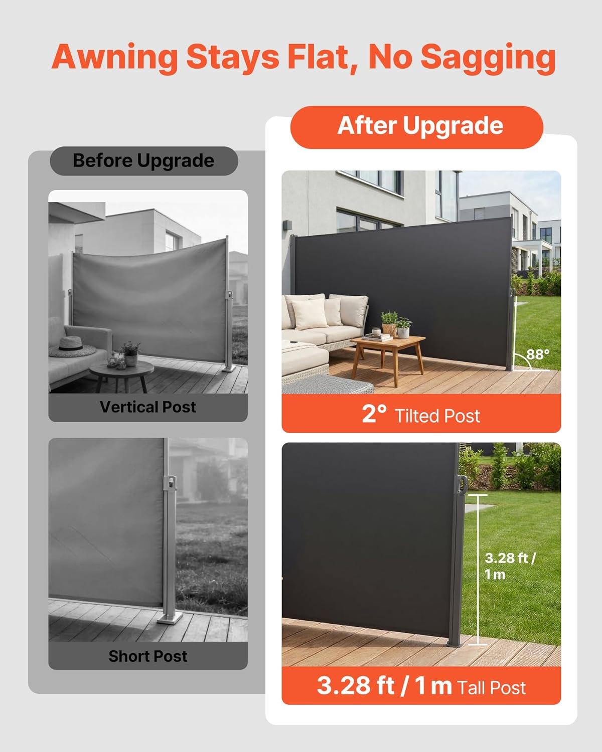image:imageVEVOR Retractable Side Awning 71 x 118 Patio Retractable Side Screen with 180 gm Polyester Fabric Waterproof Sunshade Outdoor Privacy Screen Room Divider for Garden Balcony Pools Deck GrayGray
