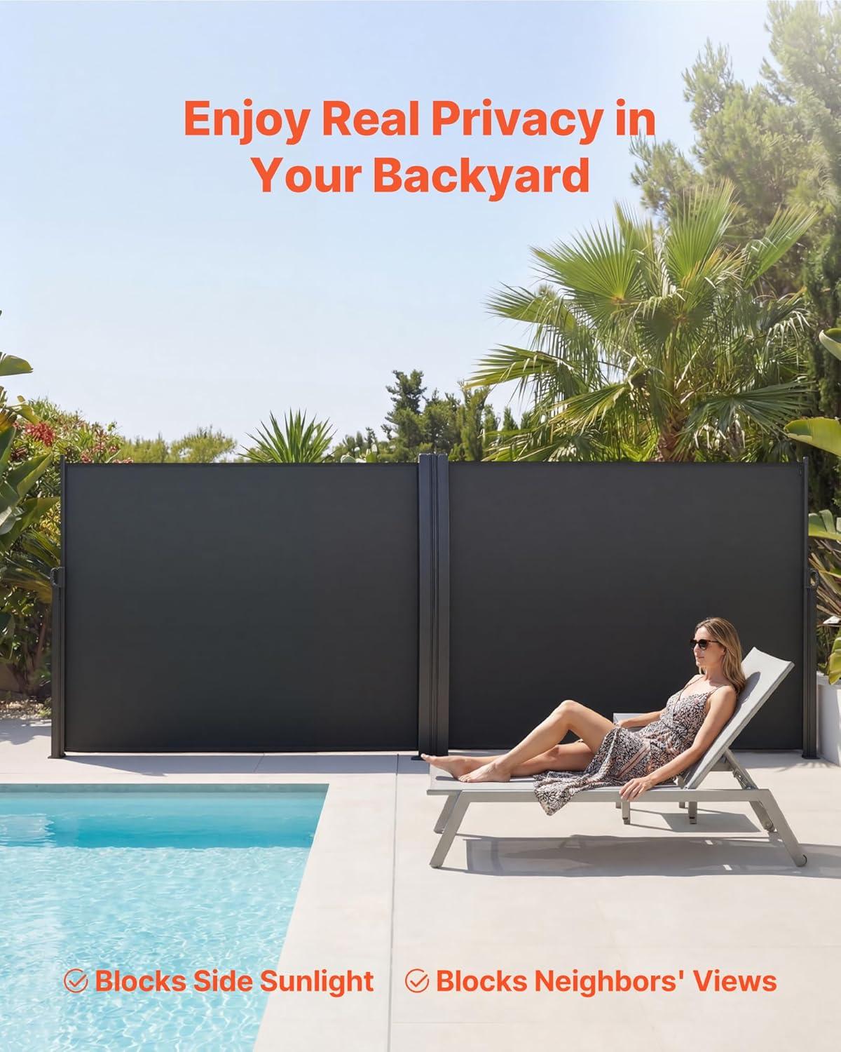 image:imageVEVOR Retractable Side Awning 71 x 118 Patio Retractable Side Screen with 180 gm Polyester Fabric Waterproof Sunshade Outdoor Privacy Screen Room Divider for Garden Balcony Pools Deck GrayGray