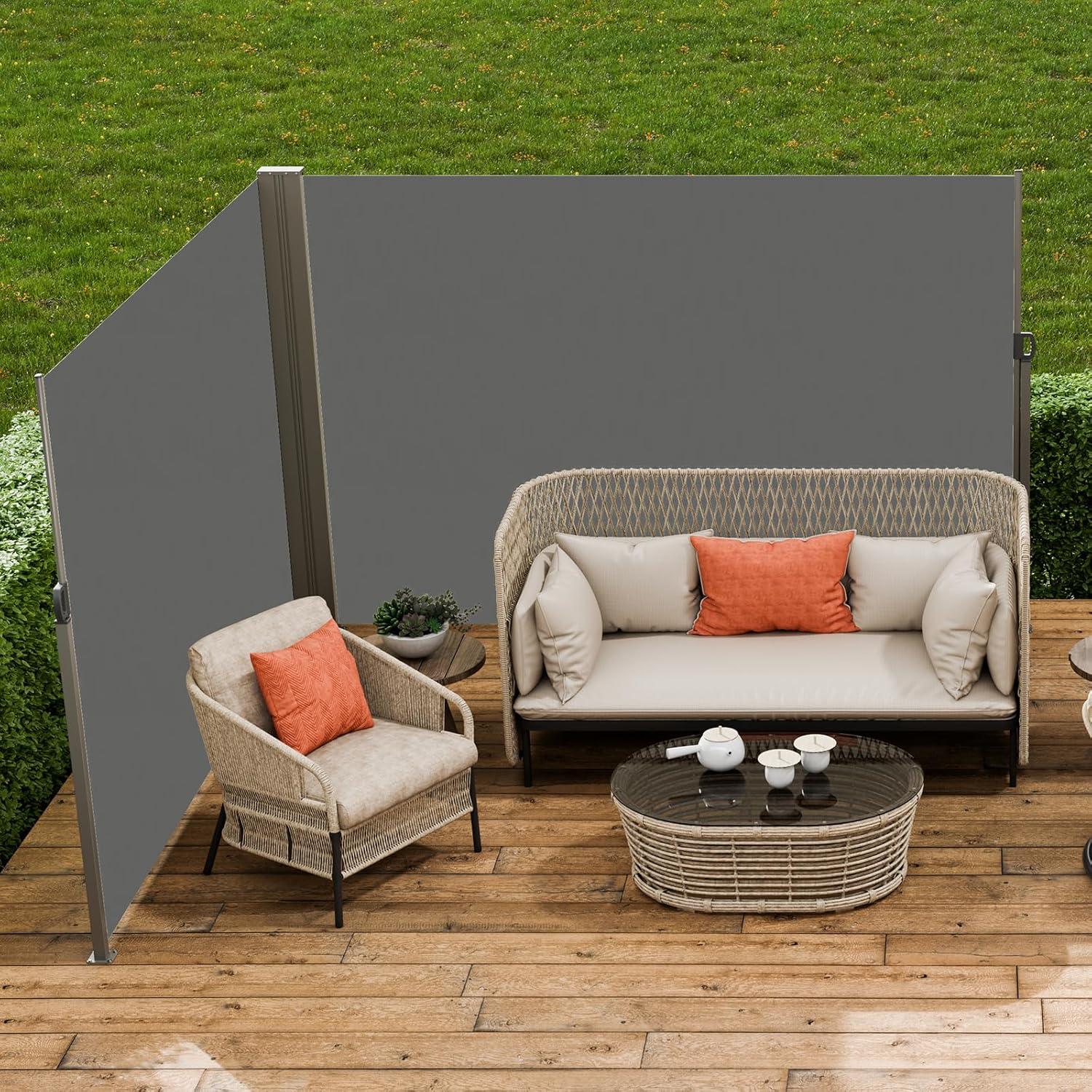 image:imageVEVOR Retractable Side Awning 71 x 118 Patio Retractable Side Screen with 180 gm Polyester Fabric Waterproof Sunshade Outdoor Privacy Screen Room Divider for Garden Balcony Pools Deck GrayGray