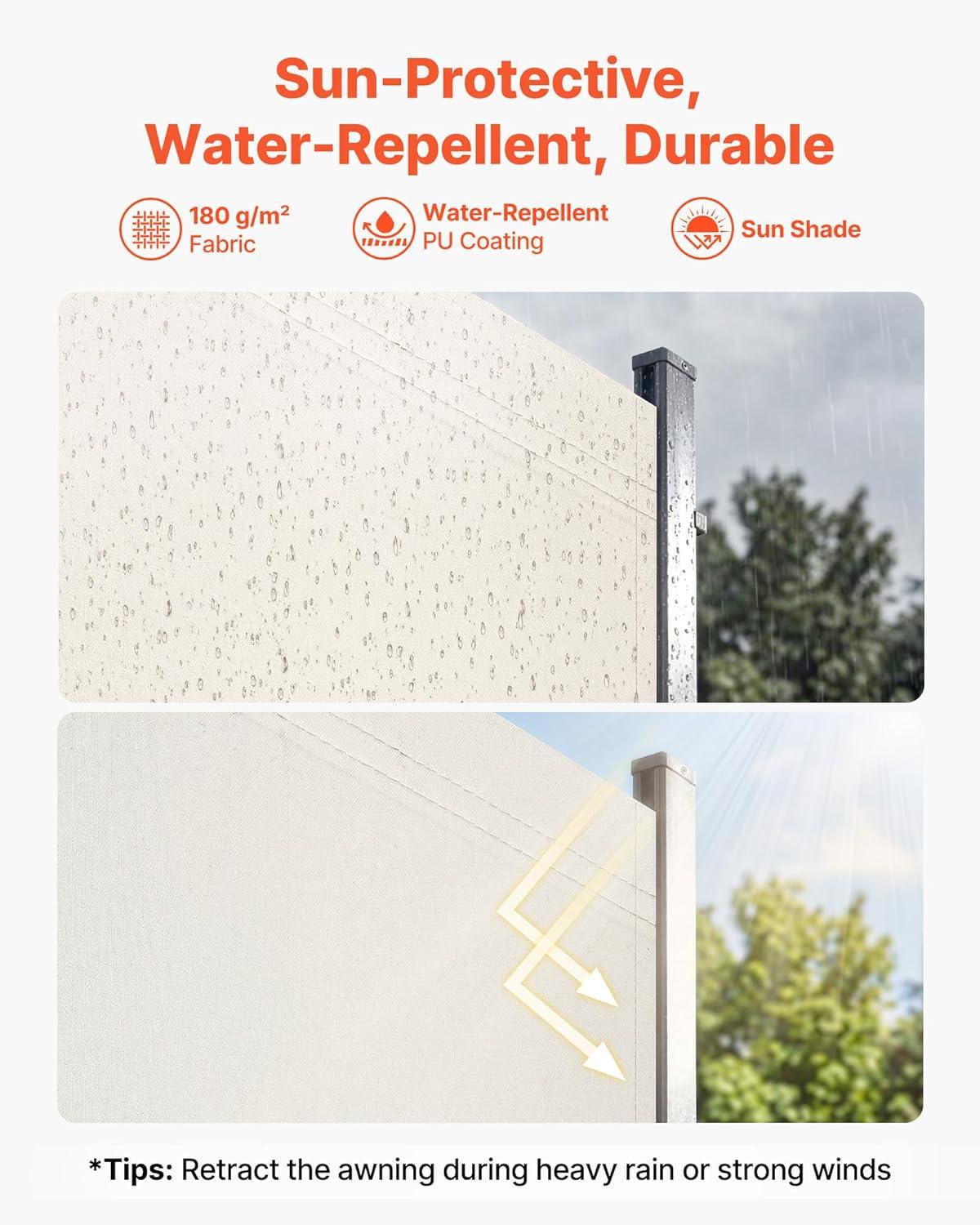 image:imageVEVOR Retractable Side Awning 71 x 118 Patio Retractable Side Screen with 180 gm Polyester Fabric Waterproof Sunshade Outdoor Privacy Screen Room Divider for Garden Balcony Pools Deck GrayBeige