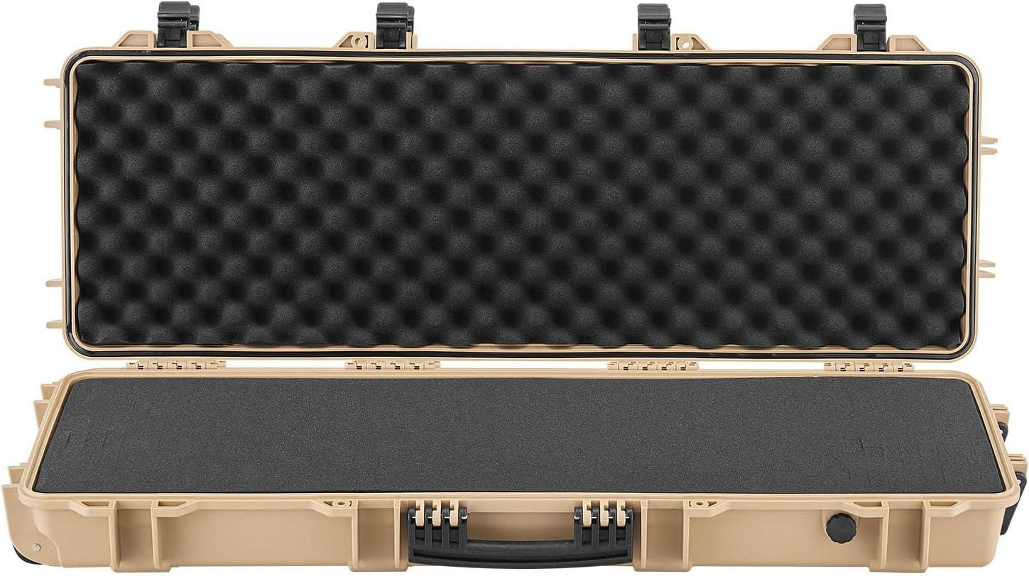image:imageVEVOR Rifle Case Rifle Hard Case with 4 Layers Fullyprotective Foams Lockable Hard Gun Case with Wheels IP67 Waterproof amp Crushproof for Rifles or ShotgunsKhaki