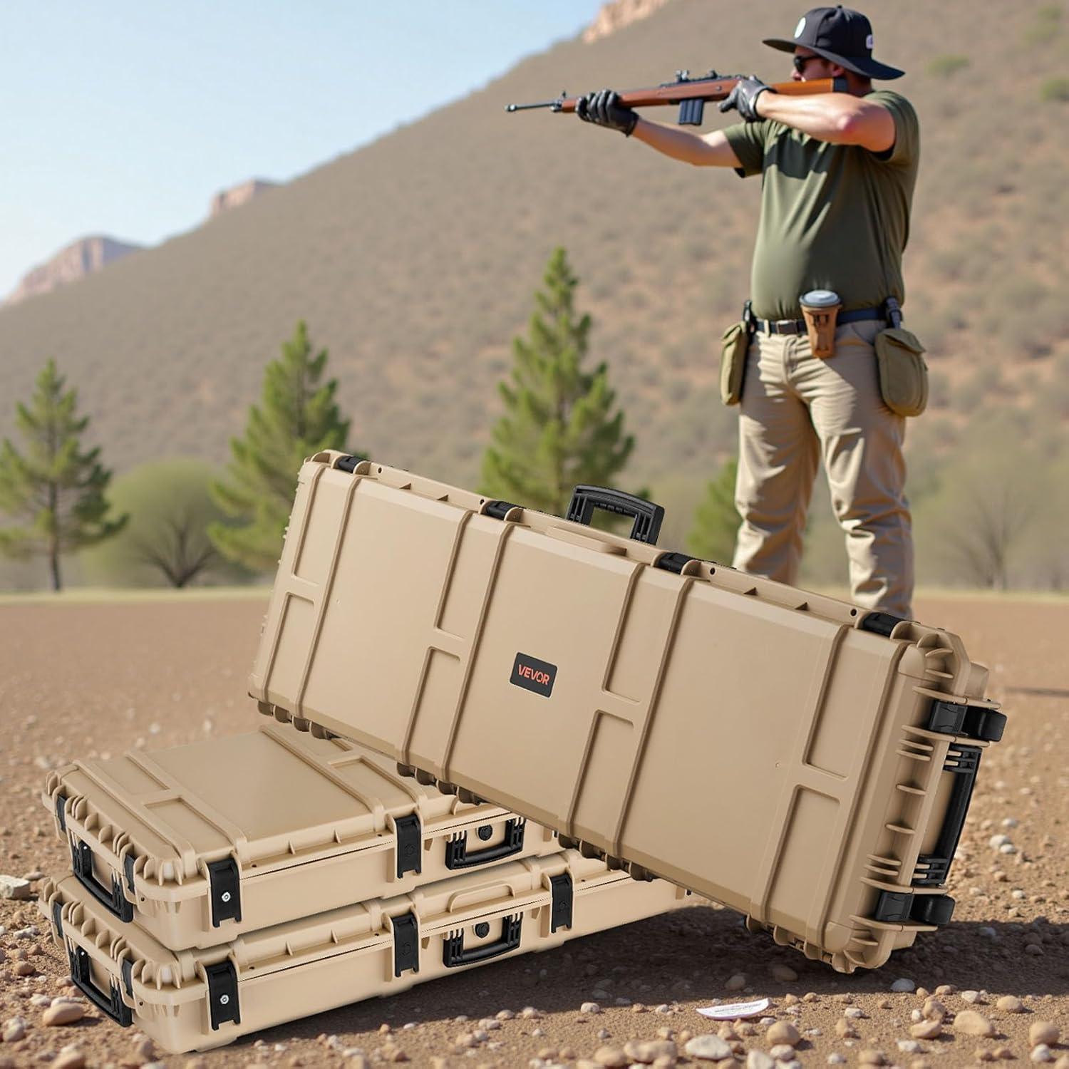 image:imageVEVOR Rifle Case Rifle Hard Case with 4 Layers Fullyprotective Foams Lockable Hard Gun Case with Wheels IP67 Waterproof amp Crushproof for Rifles or ShotgunsKhaki
