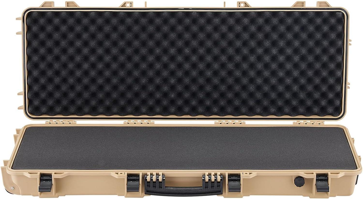 image:imageVEVOR Rifle Case Rifle Hard Case with 4 Layers Fullyprotective Foams Lockable Hard Gun Case with Wheels IP67 Waterproof amp Crushproof for Rifles or ShotgunsKhaki