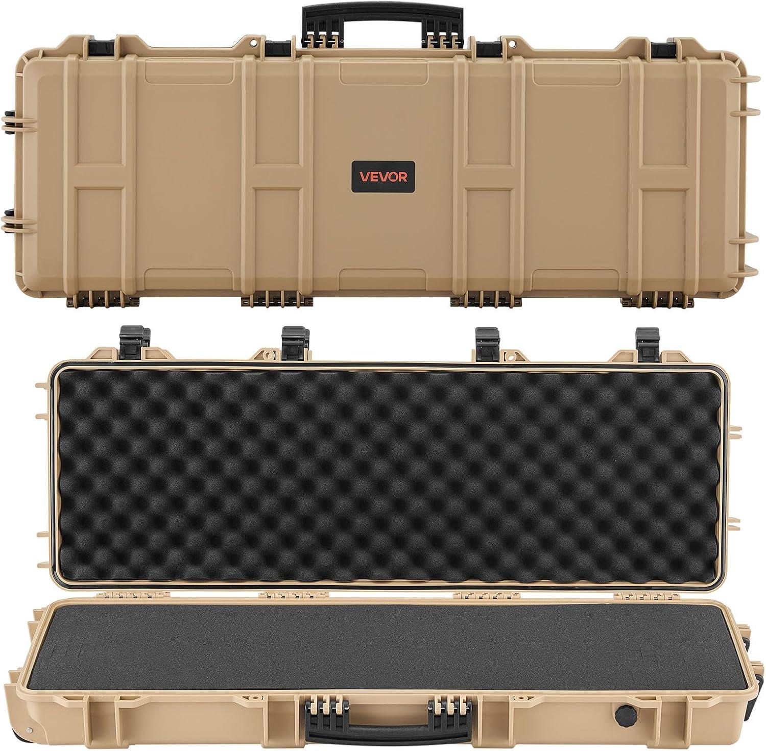 image:imageVEVOR Rifle Case Rifle Hard Case with 4 Layers Fullyprotective Foams Lockable Hard Gun Case with Wheels IP67 Waterproof amp Crushproof for Rifles or ShotgunsKhaki
