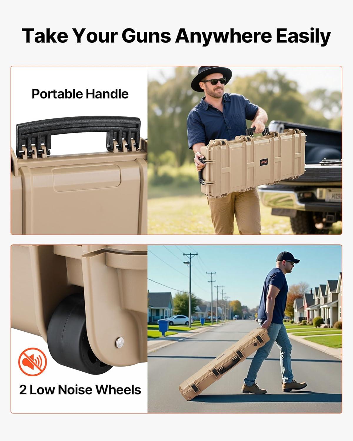 image:imageVEVOR Rifle Case Rifle Hard Case with 4 Layers Fullyprotective Foams Lockable Hard Gun Case with Wheels IP67 Waterproof amp Crushproof for Rifles or ShotgunsKhaki