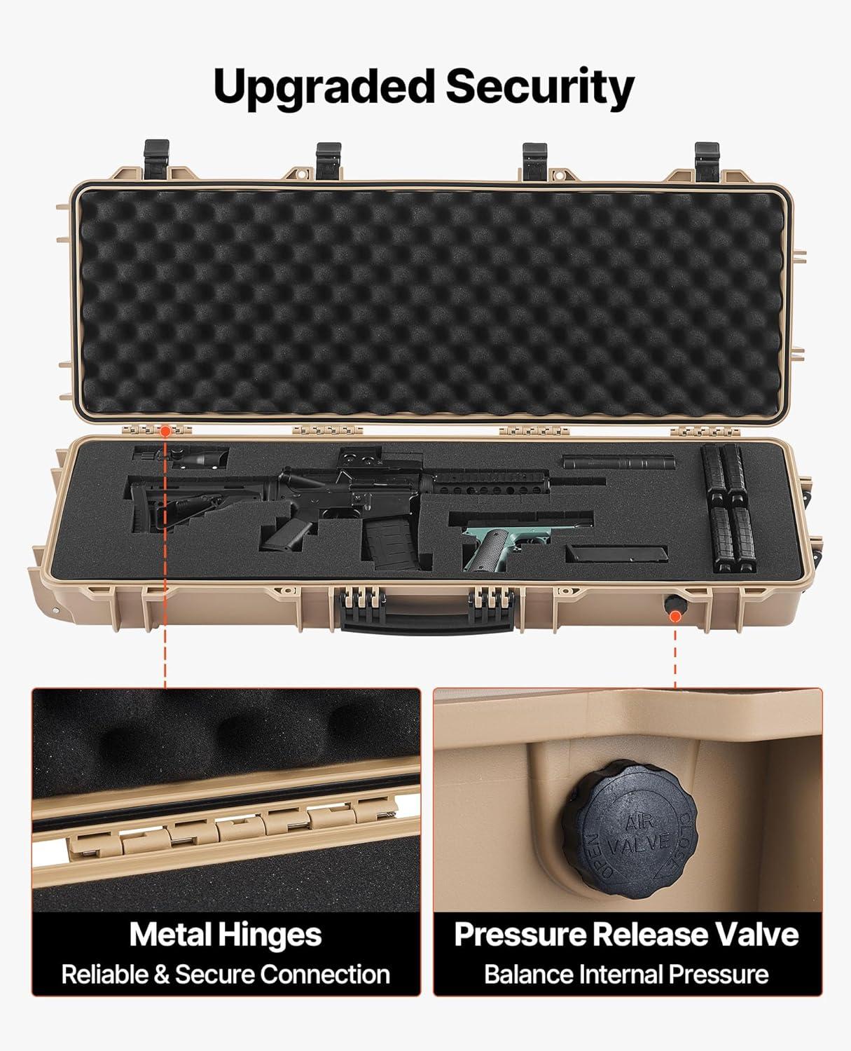 image:imageVEVOR Rifle Case Rifle Hard Case with 4 Layers Fullyprotective Foams Lockable Hard Gun Case with Wheels IP67 Waterproof amp Crushproof for Rifles or ShotgunsKhaki