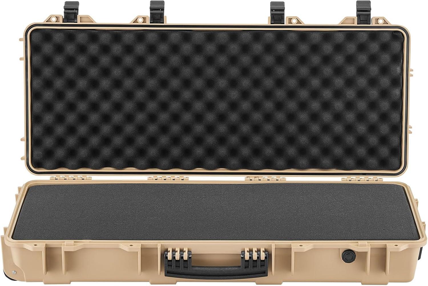 image:imageVEVOR Rifle Case Rifle Hard Case with 4 Layers Fullyprotective Foams Lockable Hard Gun Case with Wheels IP67 Waterproof amp Crushproof for Rifles or ShotgunsKhaki