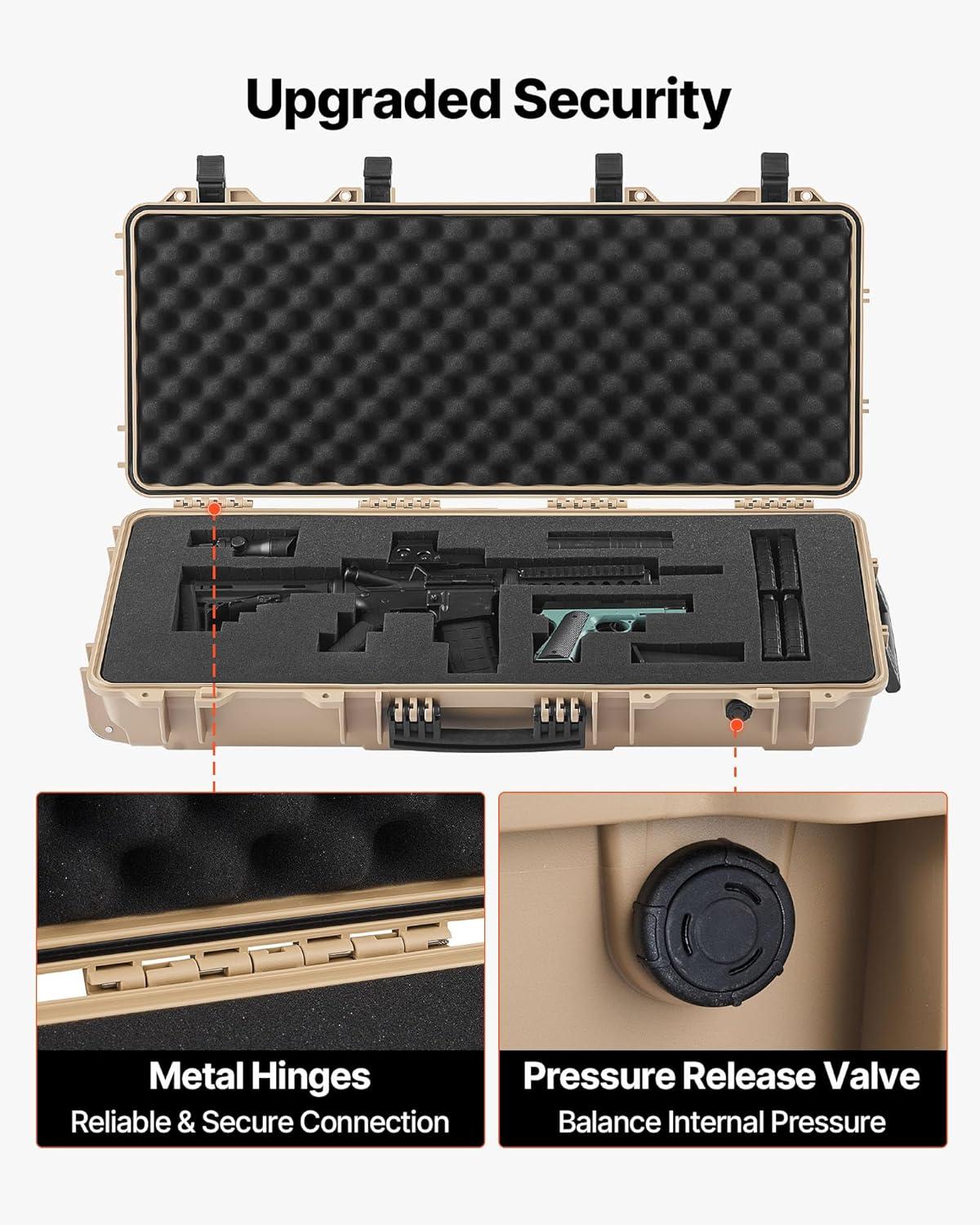 image:imageVEVOR Rifle Case Rifle Hard Case with 4 Layers Fullyprotective Foams Lockable Hard Gun Case with Wheels IP67 Waterproof amp Crushproof for Rifles or ShotgunsKhaki