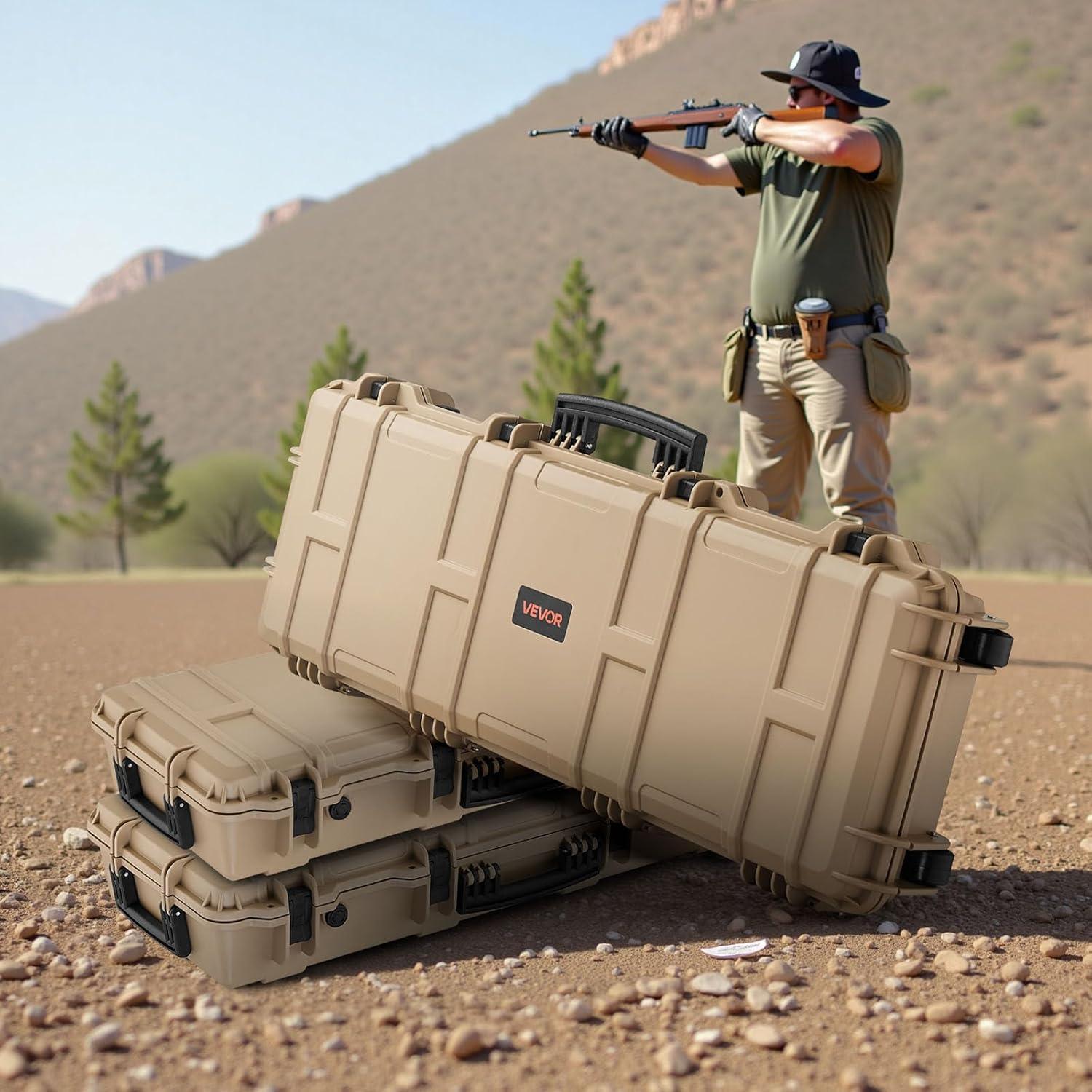 image:imageVEVOR Rifle Case Rifle Hard Case with 4 Layers Fullyprotective Foams Lockable Hard Gun Case with Wheels IP67 Waterproof amp Crushproof for Rifles or ShotgunsKhaki