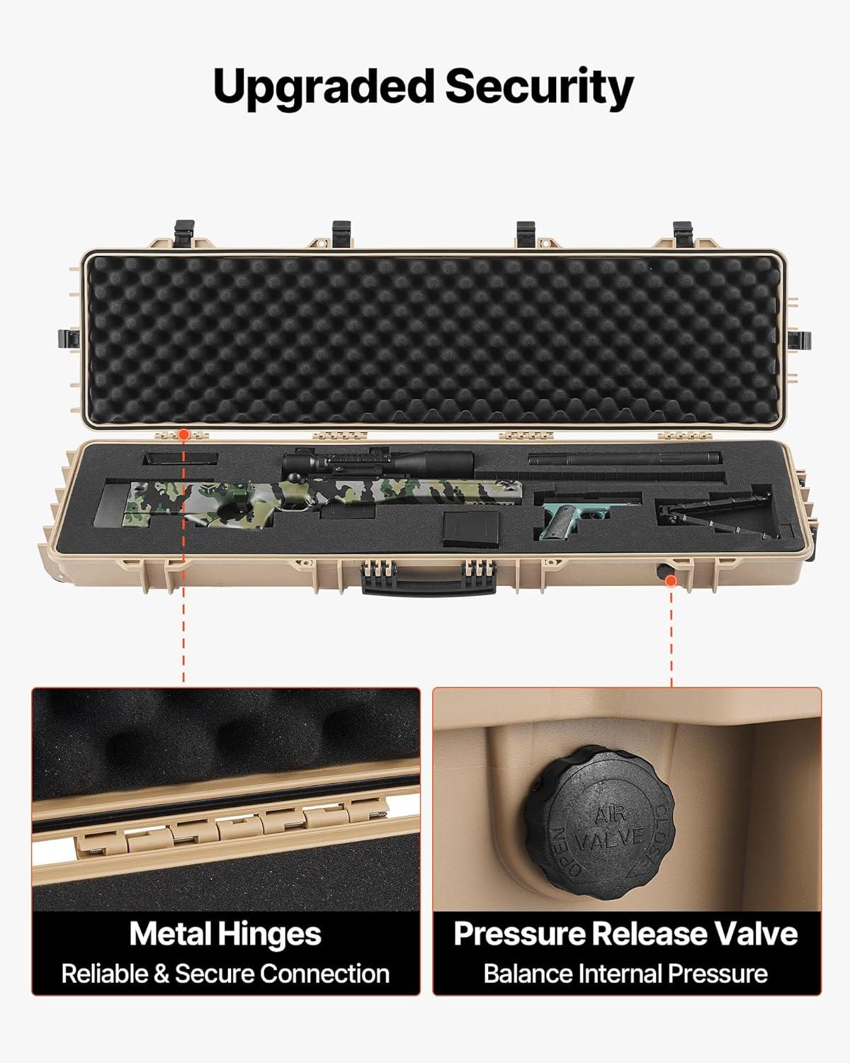 image:imageVEVOR Rifle Case Rifle Hard Case with 4 Layers Fullyprotective Foams Lockable Hard Gun Case with Wheels IP67 Waterproof amp Crushproof for Rifles or ShotgunsKhaki