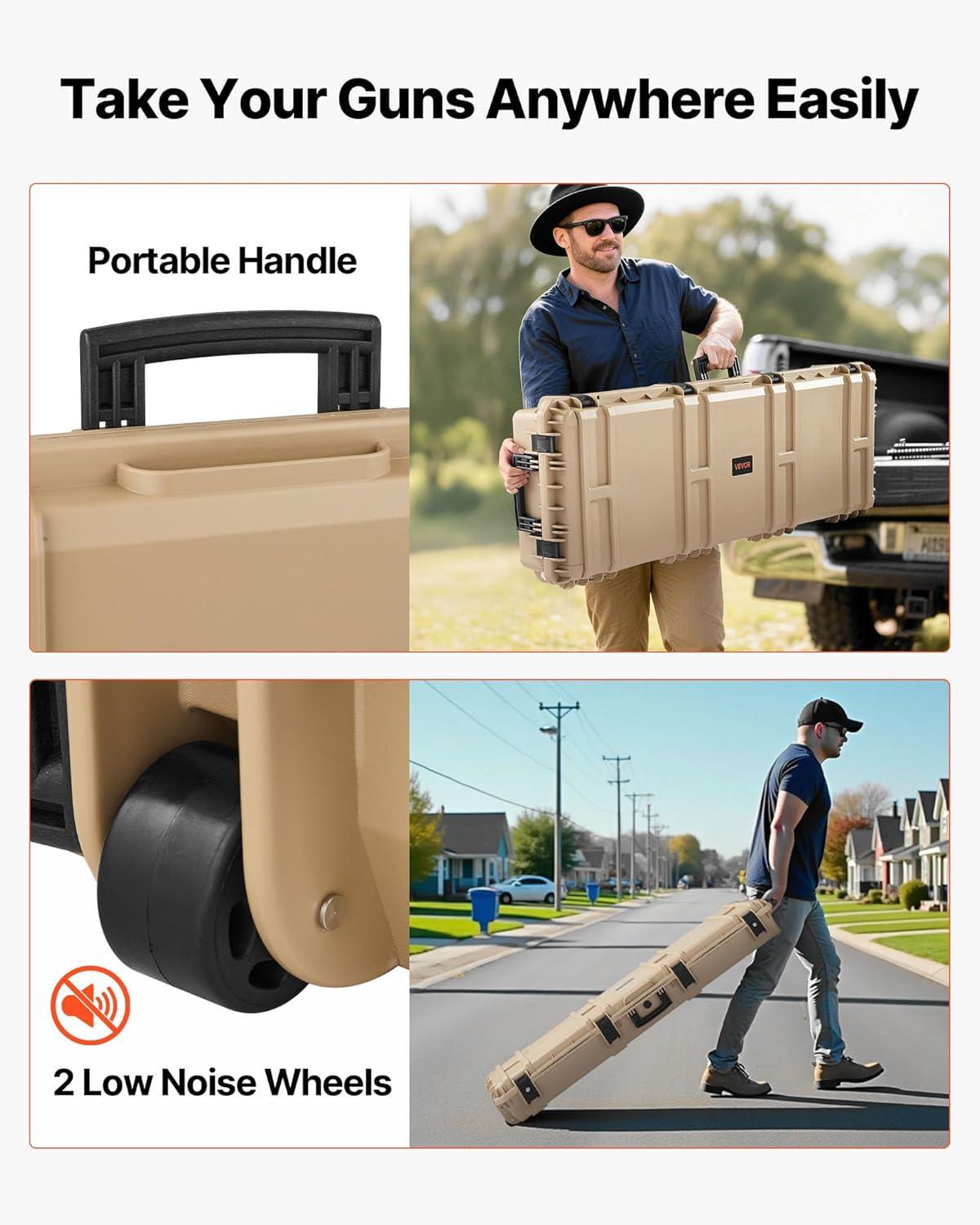 image:imageVEVOR Rifle Case Rifle Hard Case with 4 Layers Fullyprotective Foams Lockable Hard Gun Case with Wheels IP67 Waterproof amp Crushproof for Rifles or ShotgunsKhaki