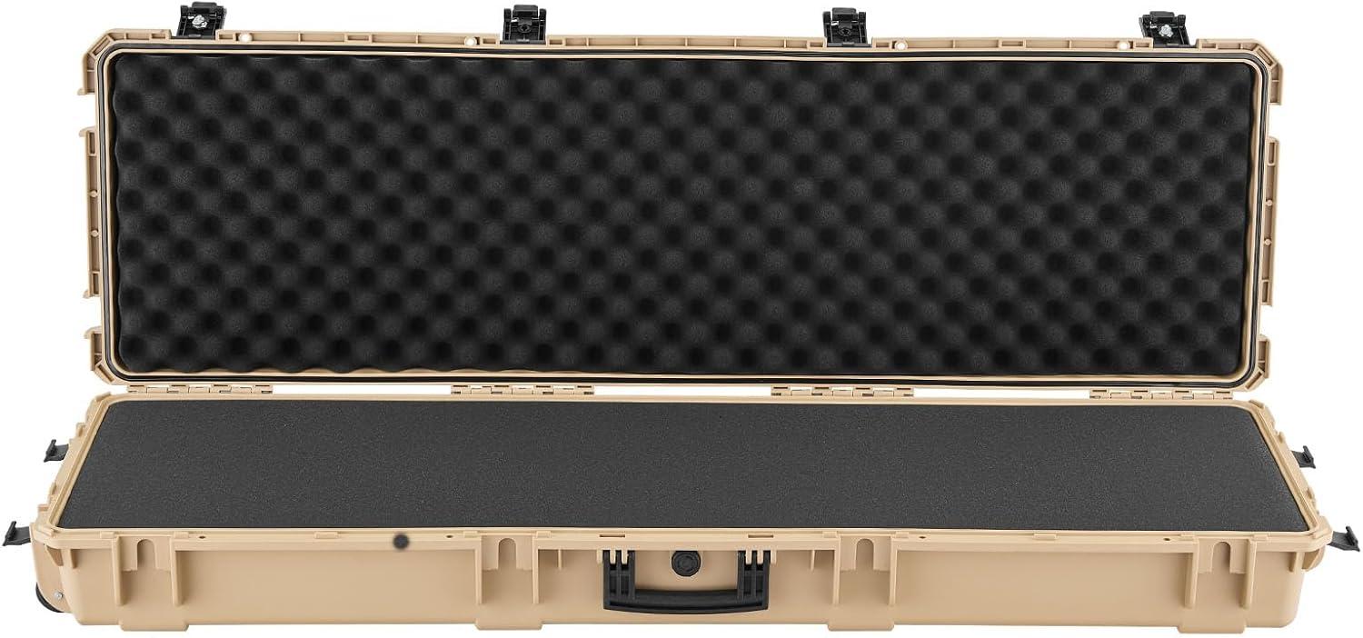image:imageVEVOR Rifle Case Rifle Hard Case with 4 Layers Fullyprotective Foams Lockable Hard Gun Case with Wheels IP67 Waterproof amp Crushproof for Rifles or ShotgunsKhaki