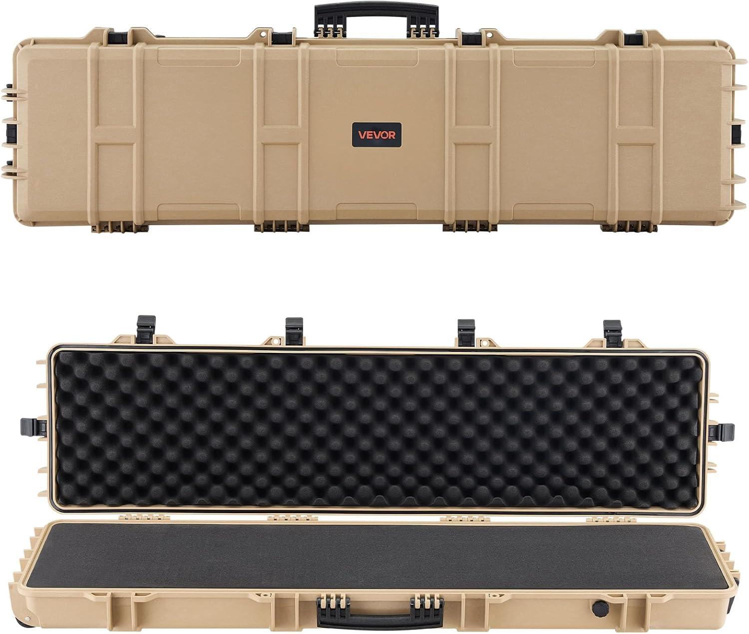 image:imageVEVOR Rifle Case Rifle Hard Case with 4 Layers Fullyprotective Foams Lockable Hard Gun Case with Wheels IP67 Waterproof amp Crushproof for Rifles or ShotgunsKhaki
