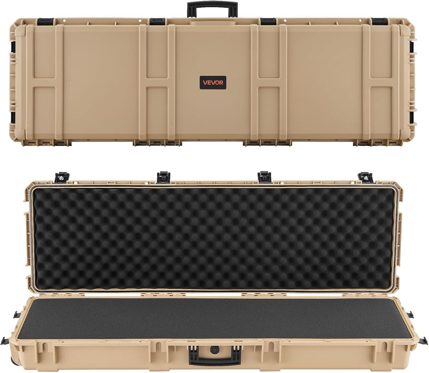 image:imageVEVOR Rifle Case Rifle Hard Case with 4 Layers Fullyprotective Foams Lockable Hard Gun Case with Wheels IP67 Waterproof amp Crushproof for Rifles or ShotgunsKhaki