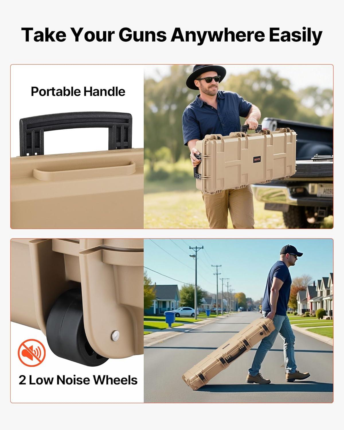 image:imageVEVOR Rifle Case Rifle Hard Case with 4 Layers Fullyprotective Foams Lockable Hard Gun Case with Wheels IP67 Waterproof amp Crushproof for Rifles or ShotgunsKhaki
