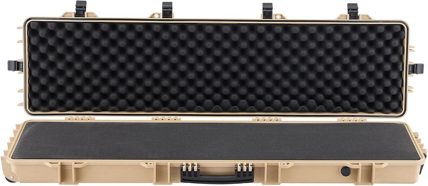 image:imageVEVOR Rifle Case Rifle Hard Case with 4 Layers Fullyprotective Foams Lockable Hard Gun Case with Wheels IP67 Waterproof amp Crushproof for Rifles or ShotgunsKhaki