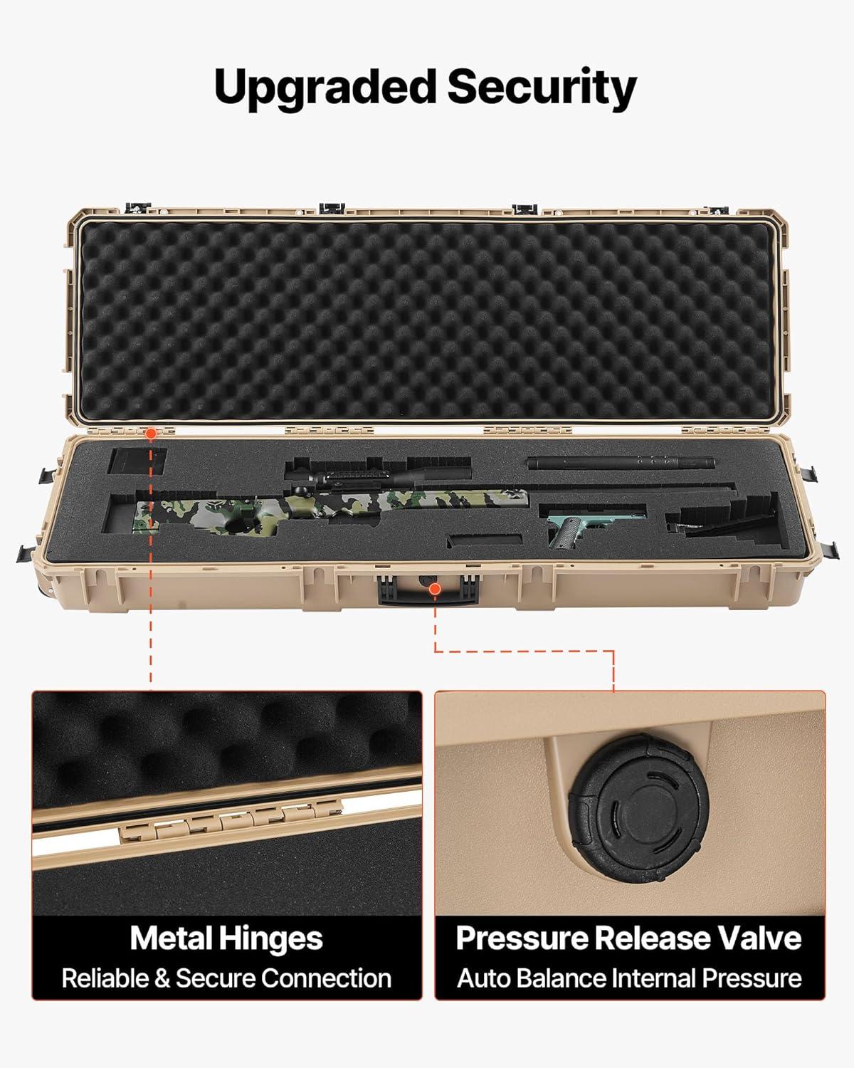 image:imageVEVOR Rifle Case Rifle Hard Case with 4 Layers Fullyprotective Foams Lockable Hard Gun Case with Wheels IP67 Waterproof amp Crushproof for Rifles or ShotgunsKhaki