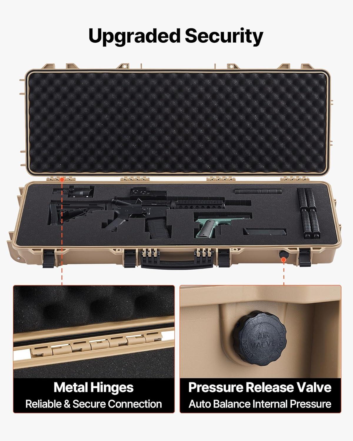 image:imageVEVOR Rifle Case Rifle Hard Case with 4 Layers Fullyprotective Foams Lockable Hard Gun Case with Wheels IP67 Waterproof amp Crushproof for Rifles or ShotgunsKhaki