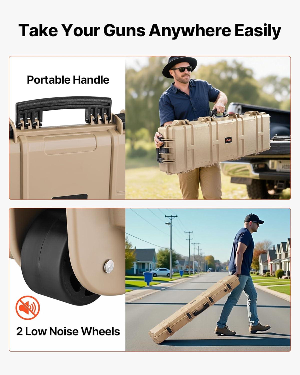 image:imageVEVOR Rifle Case Rifle Hard Case with 4 Layers Fullyprotective Foams Lockable Hard Gun Case with Wheels IP67 Waterproof amp Crushproof for Rifles or ShotgunsKhaki