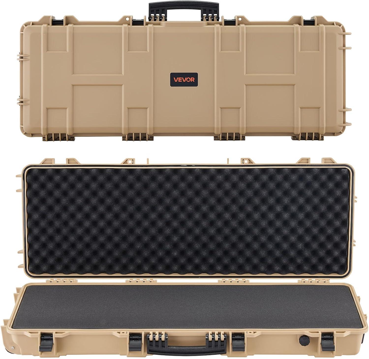 image:imageVEVOR Rifle Case Rifle Hard Case with 4 Layers Fullyprotective Foams Lockable Hard Gun Case with Wheels IP67 Waterproof amp Crushproof for Rifles or ShotgunsKhaki