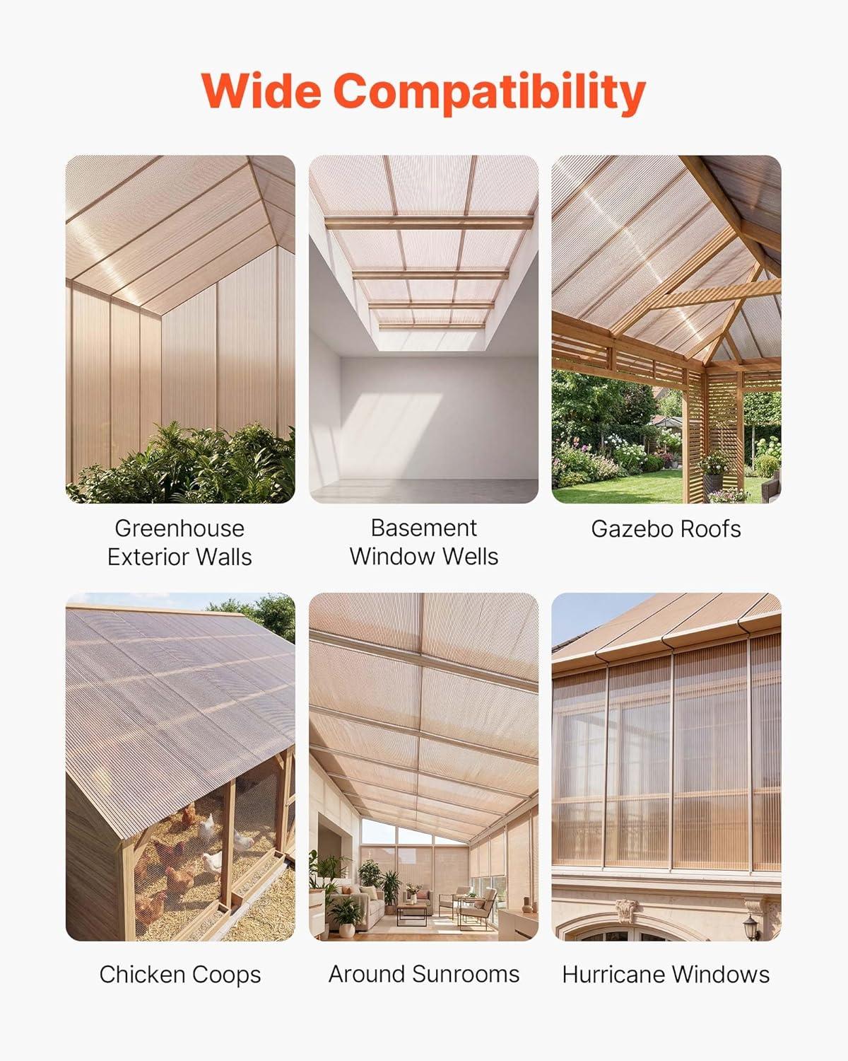 image:imageVEVOR Roof Panels 12Pcs Polycarbonate Roofing Panels Double Layer High Impact Corrugated Plastic Greenhouse Replacement Cover Waterproof for Gazebos Chicken Coops Home Garden 5 x 2 x 024