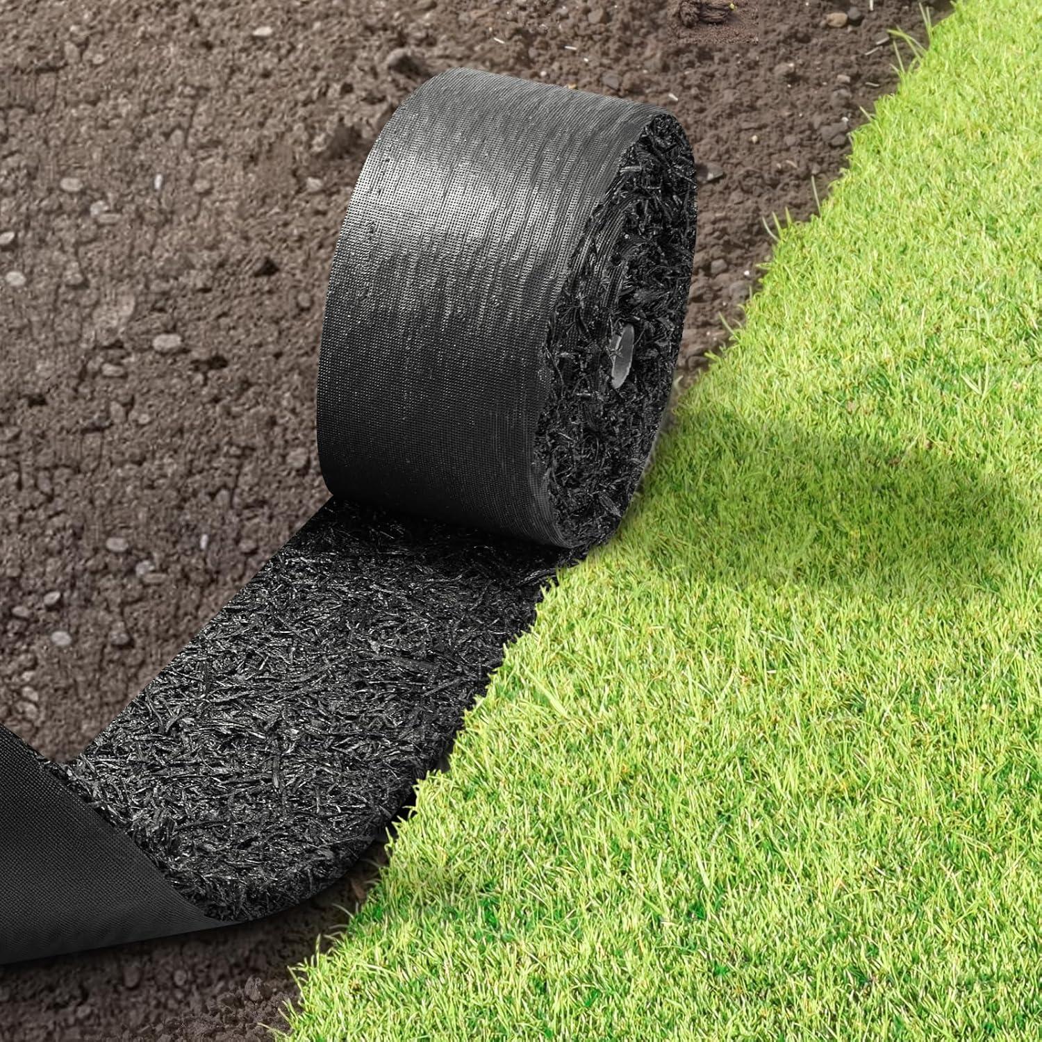 image:imageVEVOR Rubber Mulch Mat Roll 4 Rolls 120 x 45 in Recycled Rubber Permanent Mulch Edging Border NaturalLooking Flower Barrier with Stakes 05 in Thick Cuttable Garden Edgings for Landscaping
