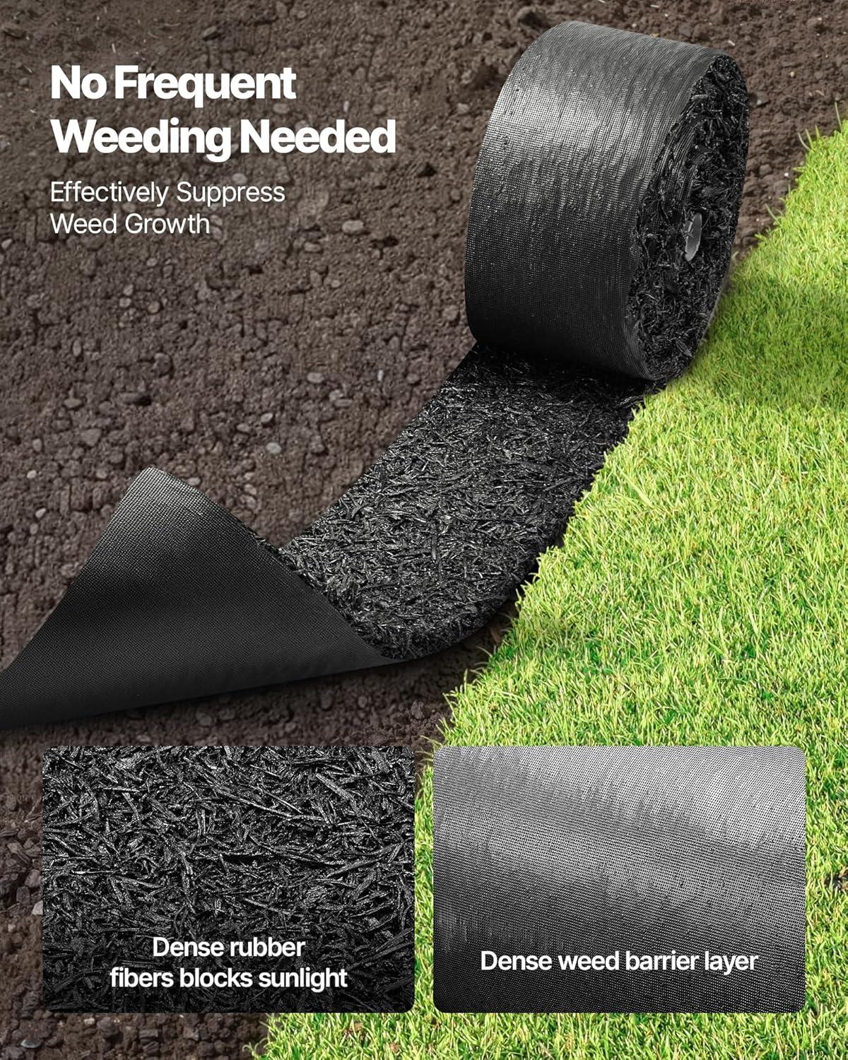 image:imageVEVOR Rubber Mulch Mat Roll 4 Rolls 120 x 45 in Recycled Rubber Permanent Mulch Edging Border NaturalLooking Flower Barrier with Stakes 05 in Thick Cuttable Garden Edgings for Landscaping