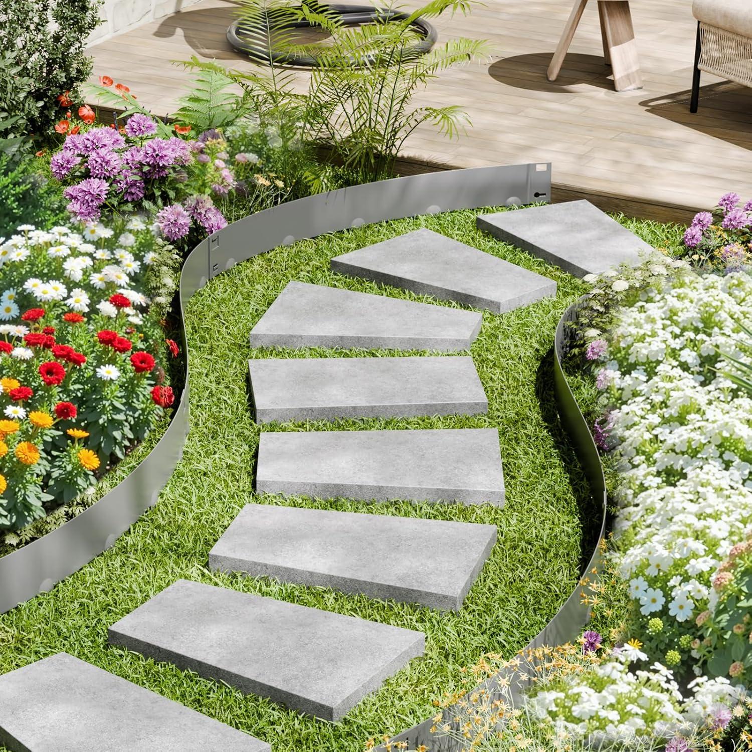 image:imageVEVOR Steel Landscape Edging 5 Packs 39 x 5 in RustResistant Metal Landscape Edging Bendable Garden Edging Border Heavy Duty Lawn Edging EasytoInstall Flower Bed Yard Pathway Divider Dark Gray39 L x 3 H