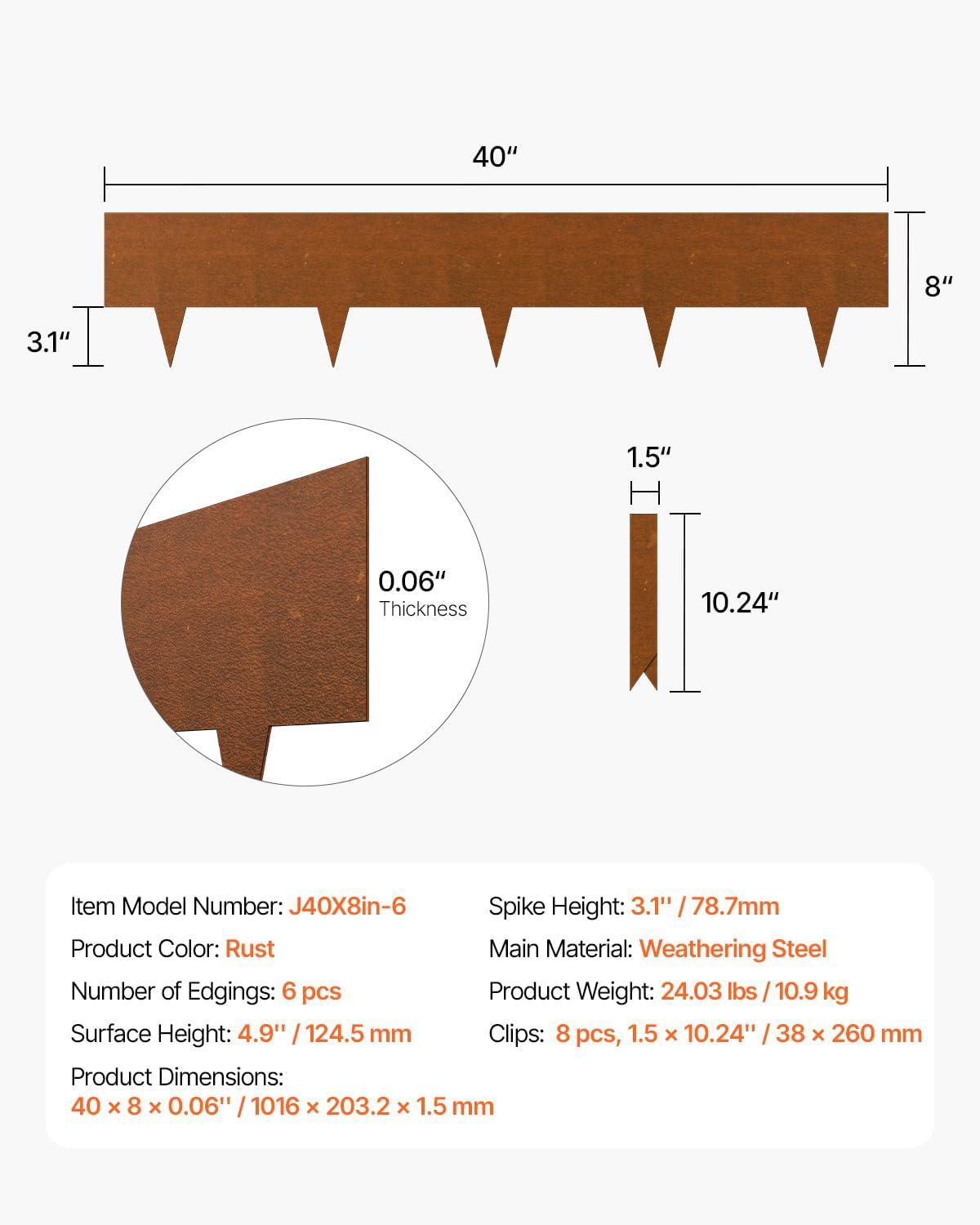 image:imageVEVOR Steel Landscape Edging 6 Packs 40 x 8 in WeatherResistant amp PreRust Metal Landscape Edging Bendable Garden Edging Border Shark Spike Lawn Edging for Flower Bed Yard Pathway DividerUpgraded versionShark Spike