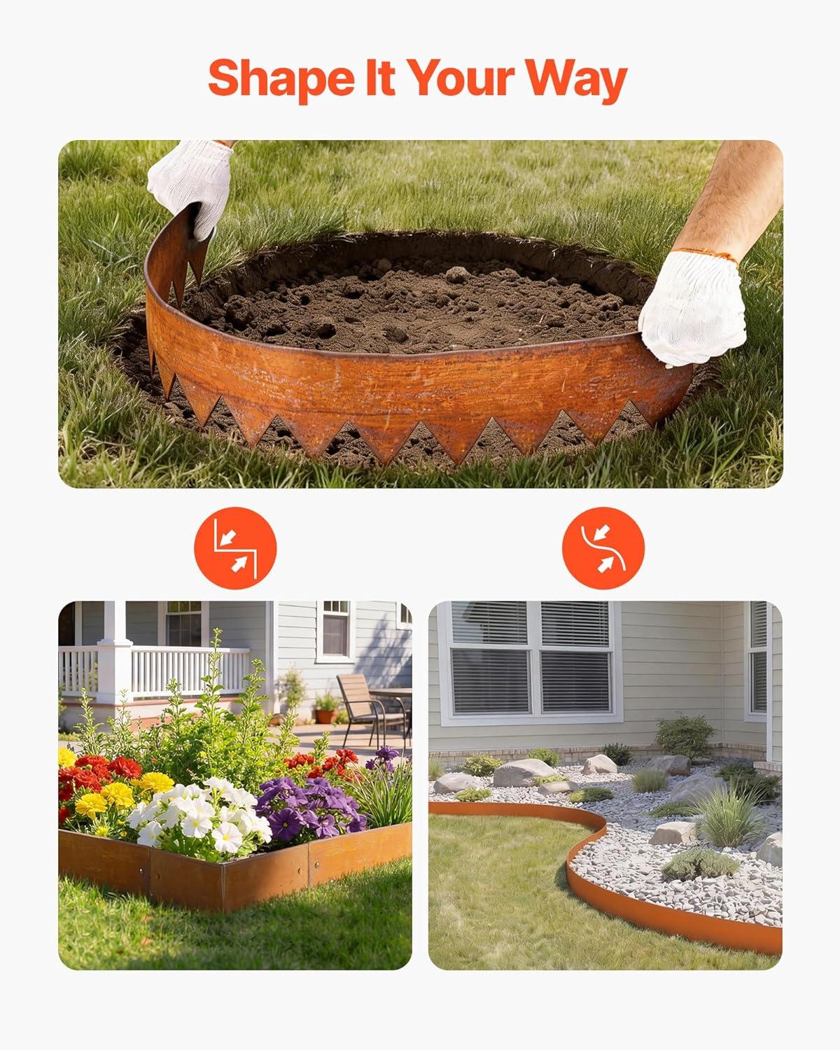 image:imageVEVOR Steel Landscape Edging 6 Packs 40 x 8 in WeatherResistant amp PreRust Metal Landscape Edging Bendable Garden Edging Border Shark Spike Lawn Edging for Flower Bed Yard Pathway DividerModern