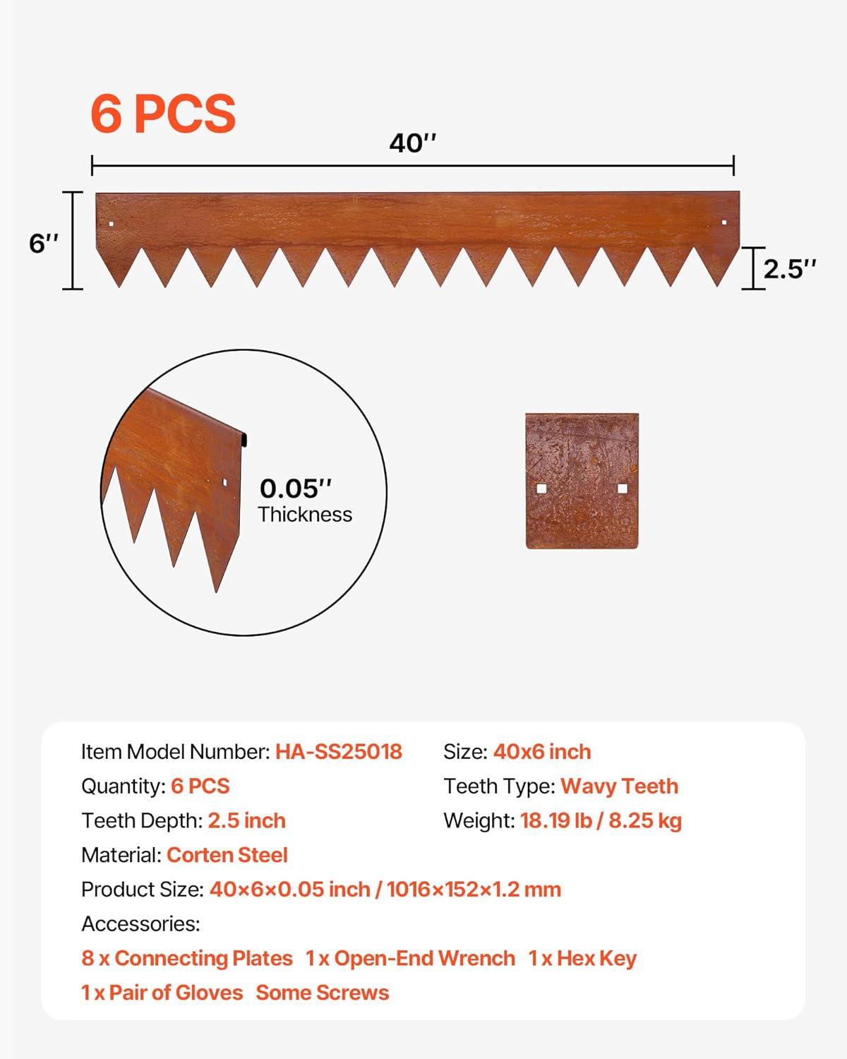 image:imageVEVOR Steel Landscape Edging 6 Packs 40 x 8 in WeatherResistant amp PreRust Metal Landscape Edging Bendable Garden Edging Border Shark Spike Lawn Edging for Flower Bed Yard Pathway DividerModern