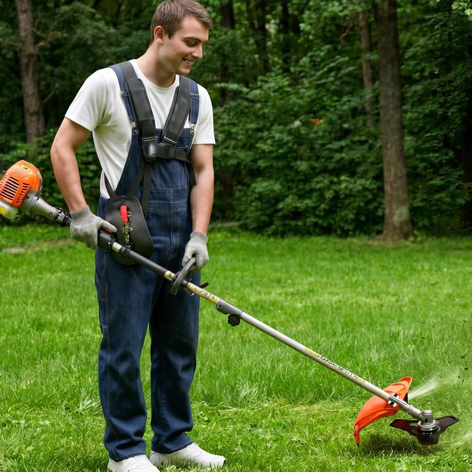 image:imageVEVOR String Trimmer 26cc 2 in 1 Weed Eater 17 Grass Trimmer with 10 Brush Cutter Weed Eater Gas Powered Shoulder Strap amp 3T Blade 2Stroke Weed Wacker Gas for Quick Grass Cleaning26 CC