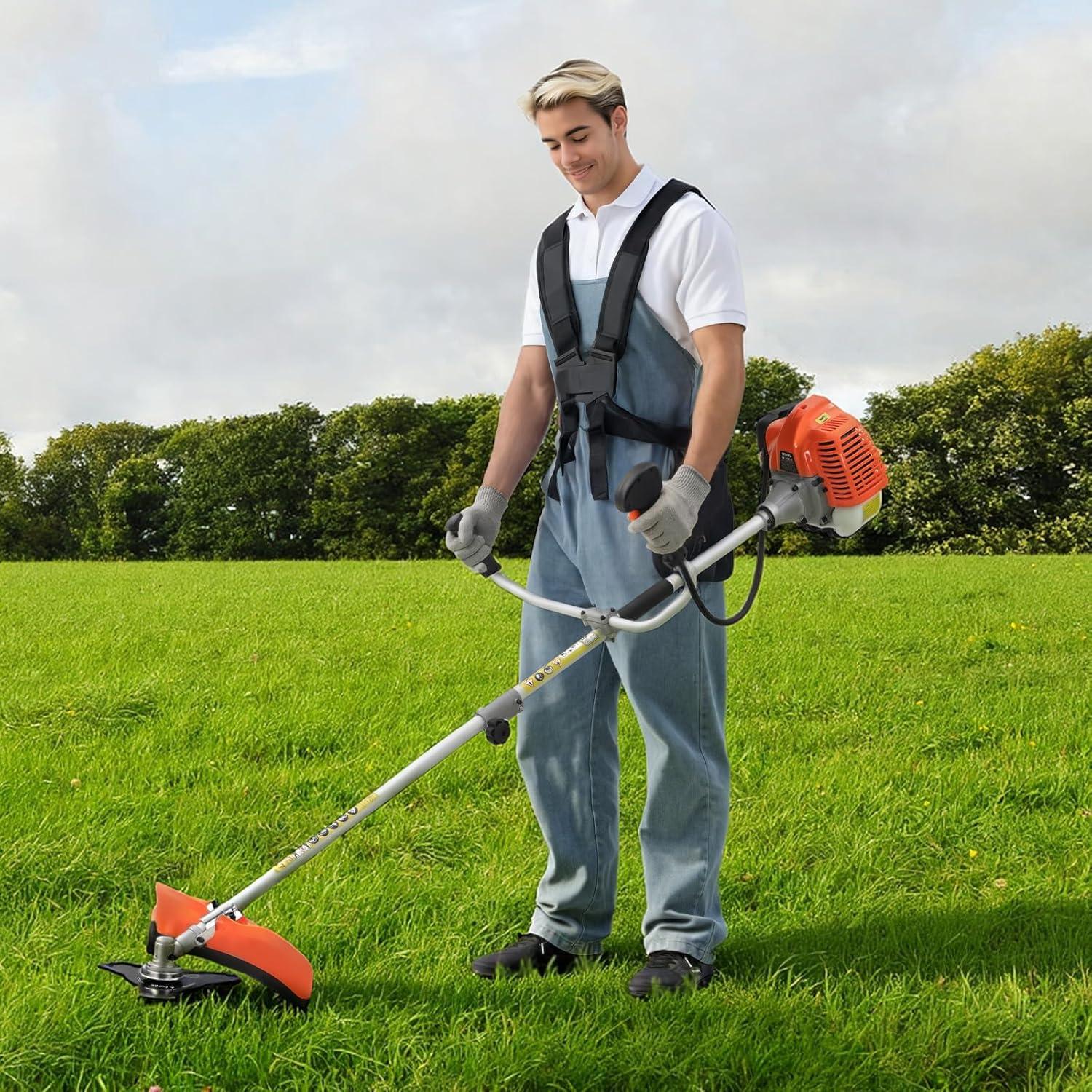 image:imageVEVOR String Trimmer 26cc 2 in 1 Weed Eater 17 Grass Trimmer with 10 Brush Cutter Weed Eater Gas Powered Shoulder Strap amp 3T Blade 2Stroke Weed Wacker Gas for Quick Grass Cleaning52 CC