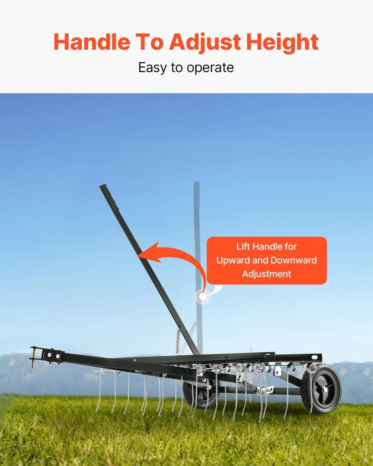 image:imageVEVOR Tow Behind Dethatcher 48inch Tow Dethatcher with 24 Spring Steel Tines Lawn Dethatcher Rake for ATV or Mower Tow Behind Lawn Rake with Lift Handle for Garden Farm Grass40 Tow Behind Dethatcher