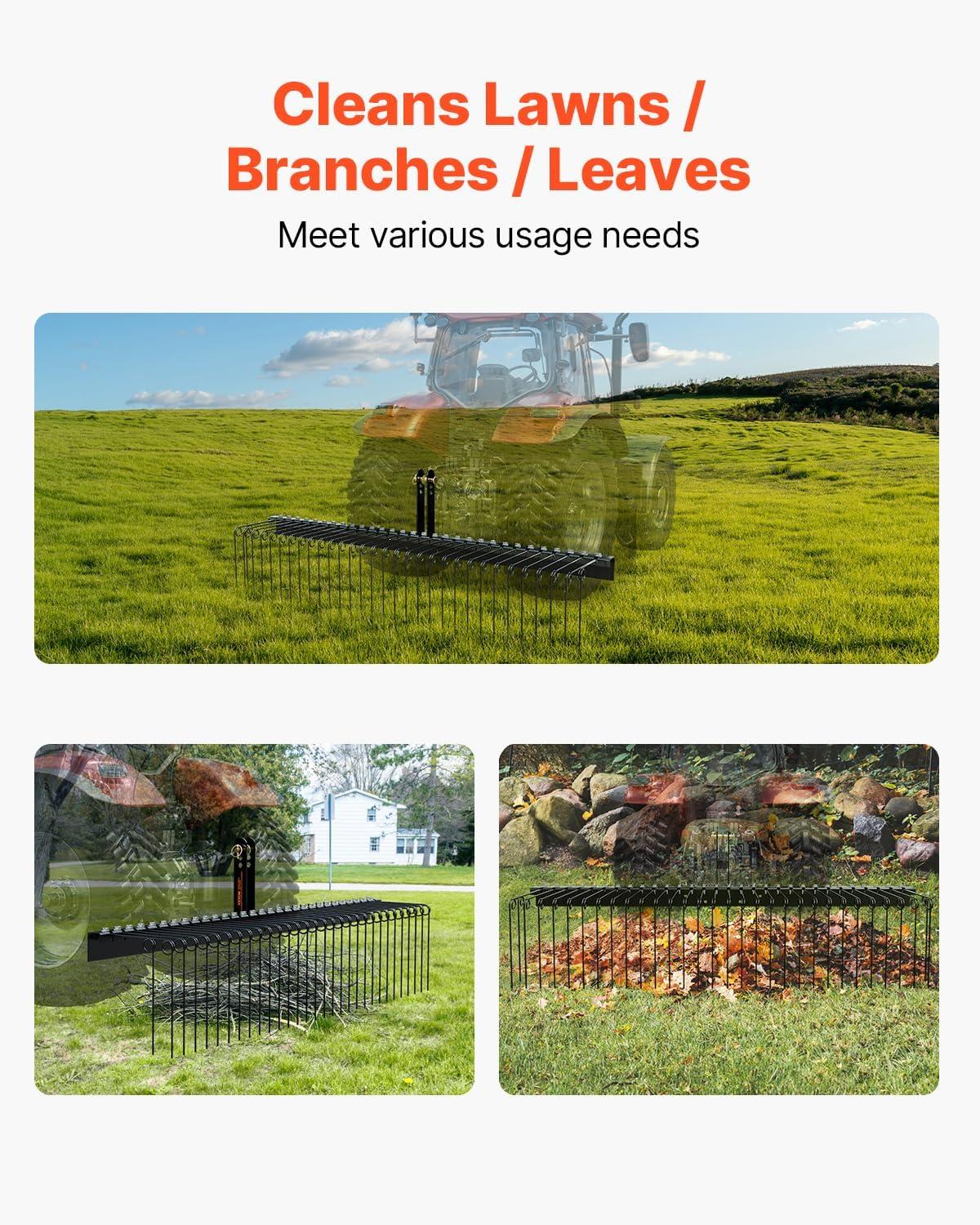 image:imageVEVOR Tow Behind Dethatcher 48inch Tow Dethatcher with 24 Spring Steel Tines Lawn Dethatcher Rake for ATV or Mower Tow Behind Lawn Rake with Lift Handle for Garden Farm Grass72 Tow Behind Dethatcher